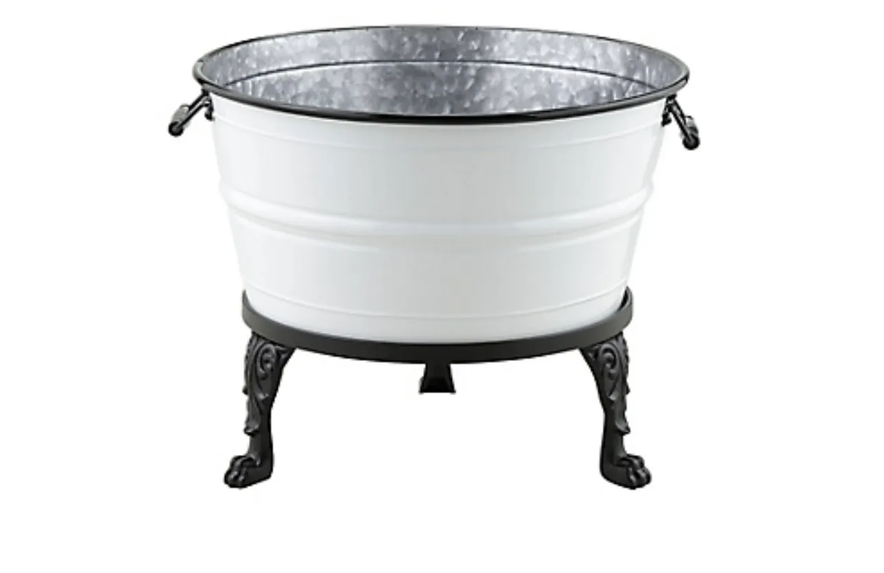 Black and white drink tub with iron stand