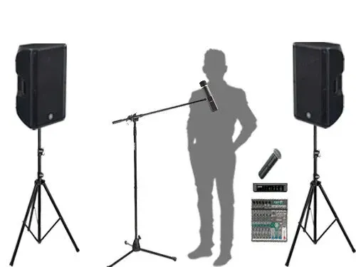 1 Microphone with stand and 1 cordless speaker with stand