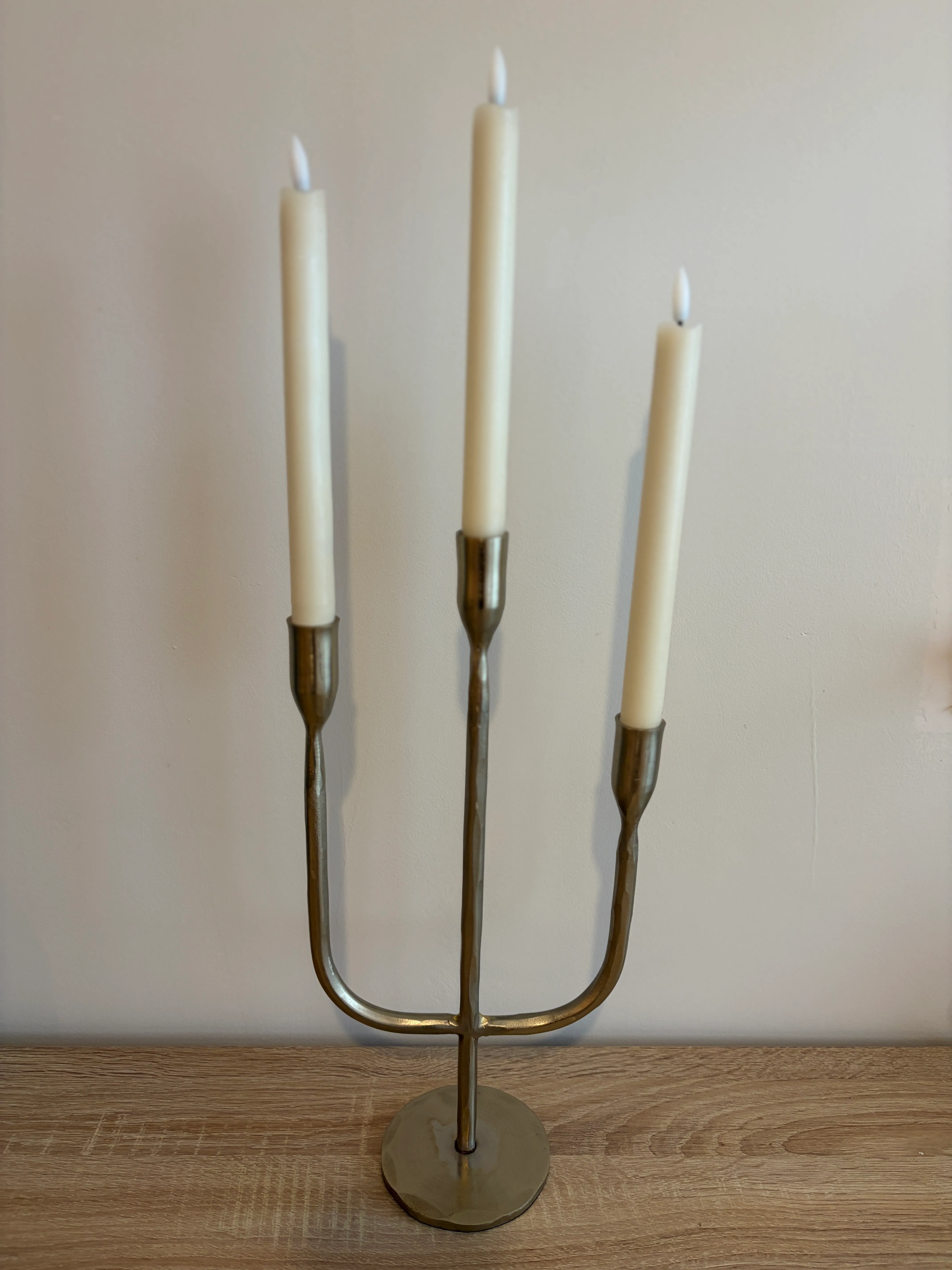 three candleabra with led taper candles