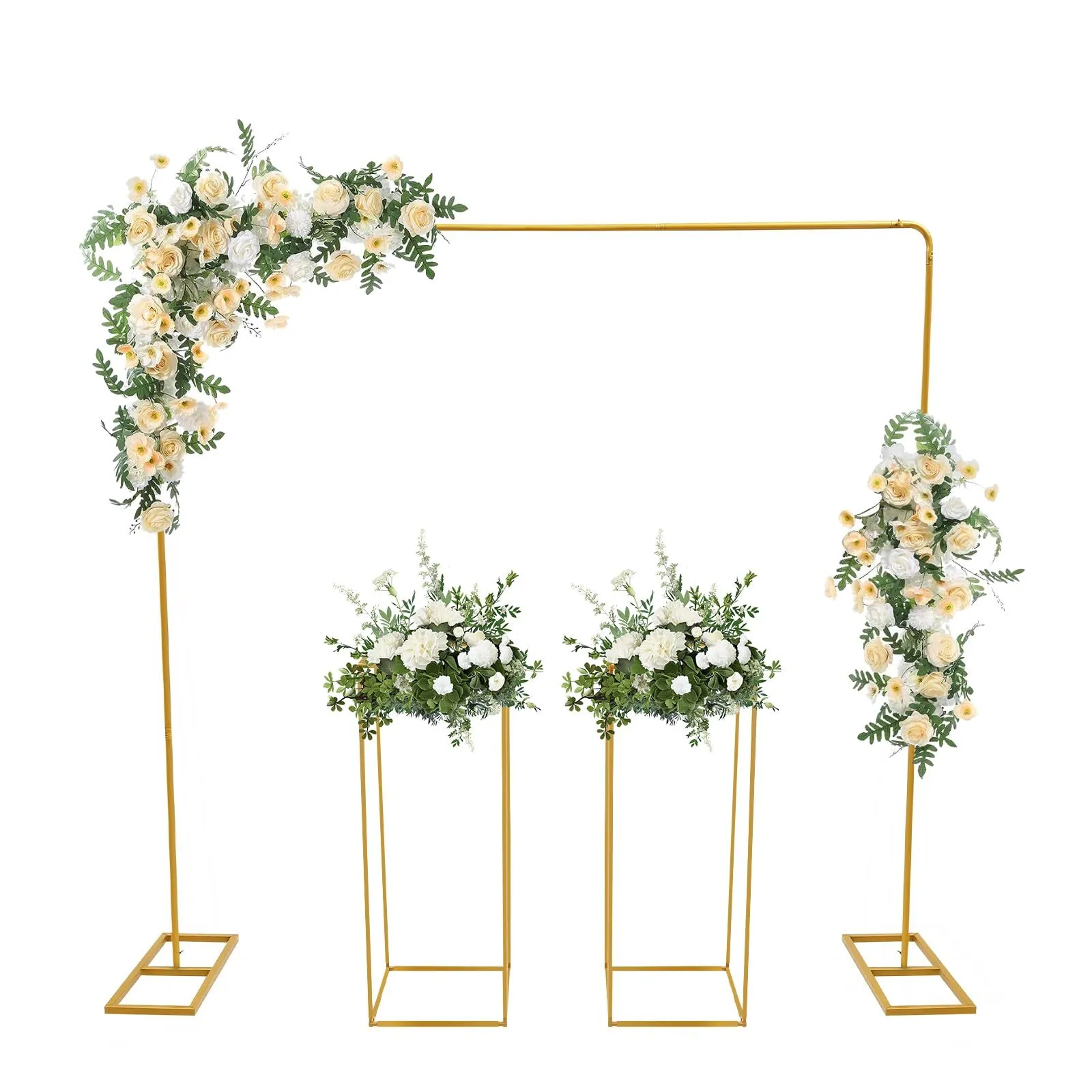Gold Metal Square Backdrop Stand with Flower Stands