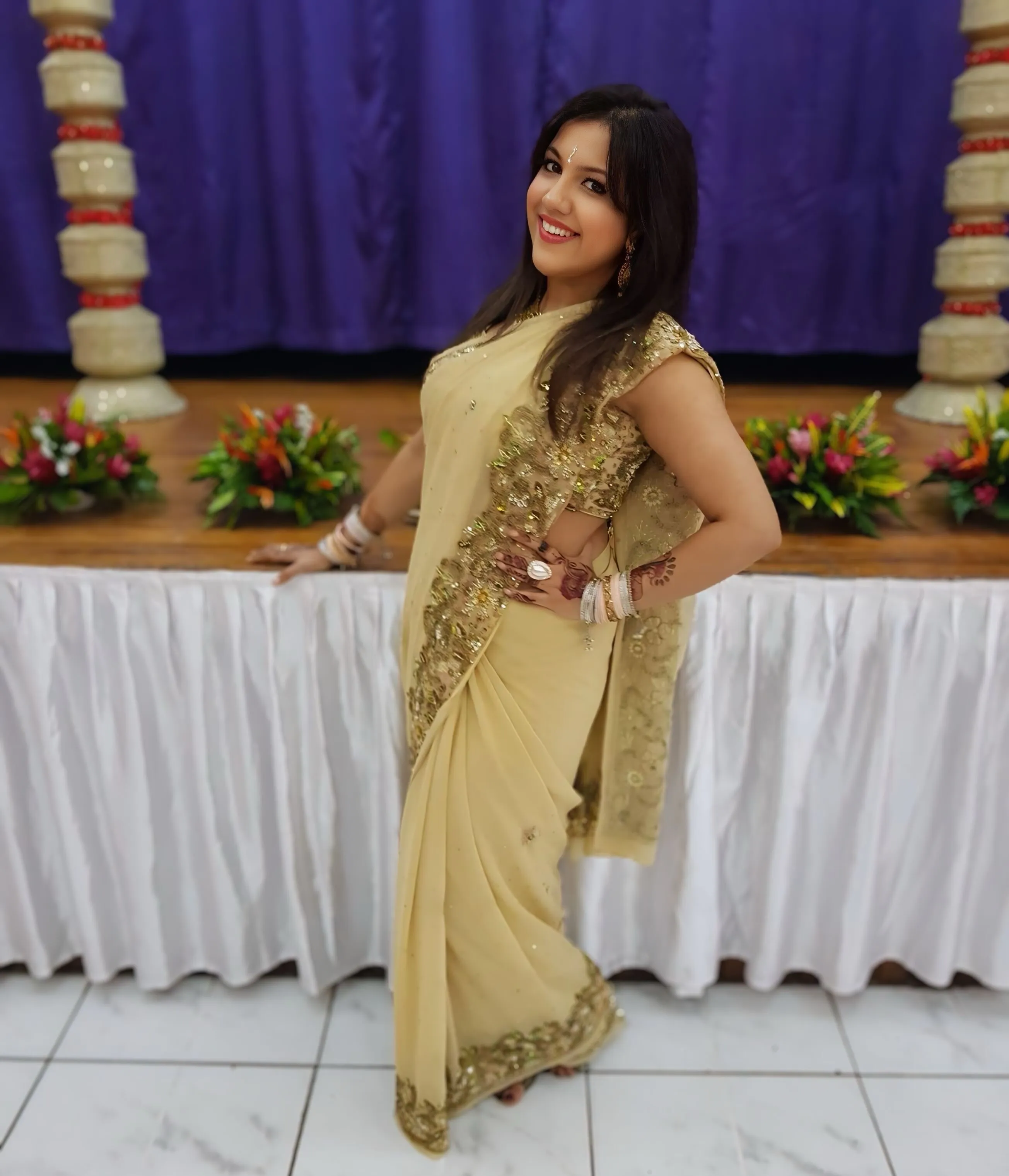 Vanilla Sequin Embroidered Sari
