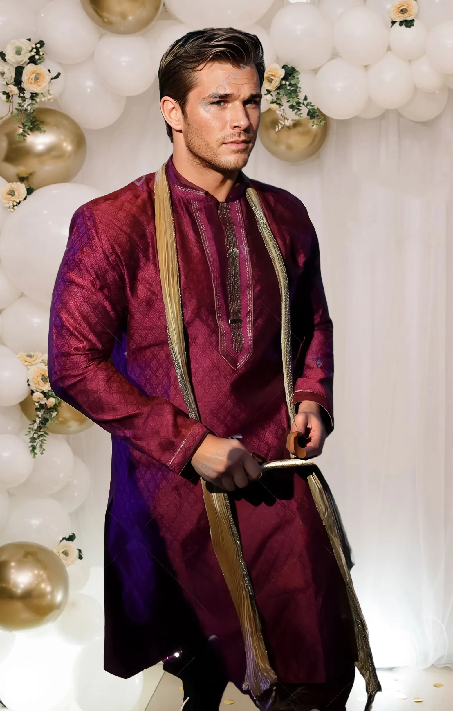 Men's Burgundy Kurta Set 