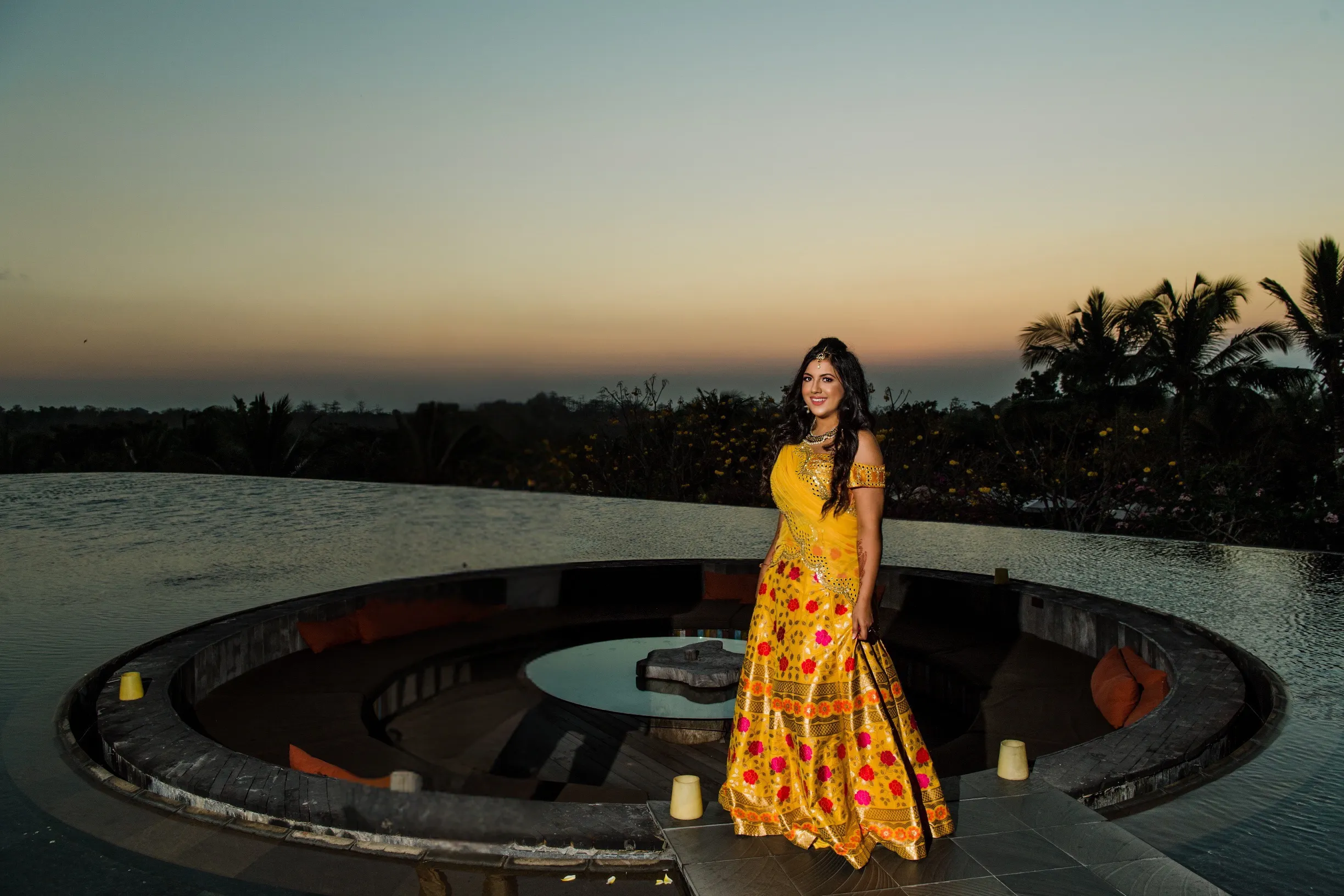 Yellow Floral lehenga with Mirror Work 