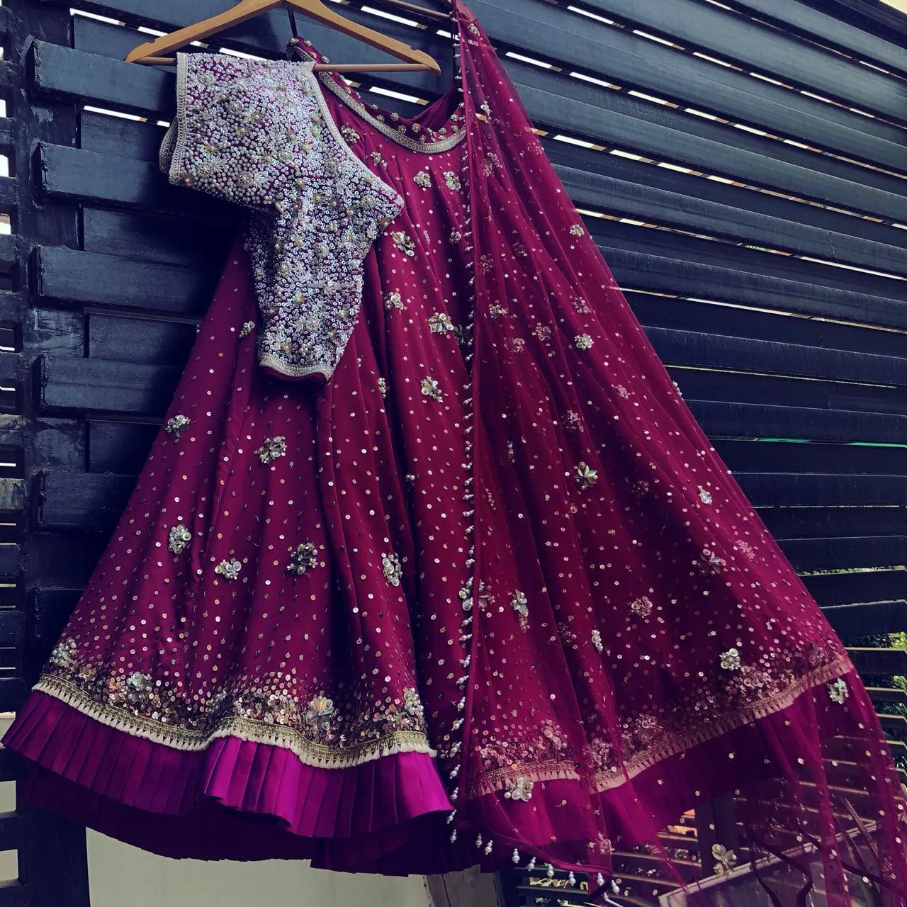Berry Purple Pearl Embroidered Sprinkle Lehenga