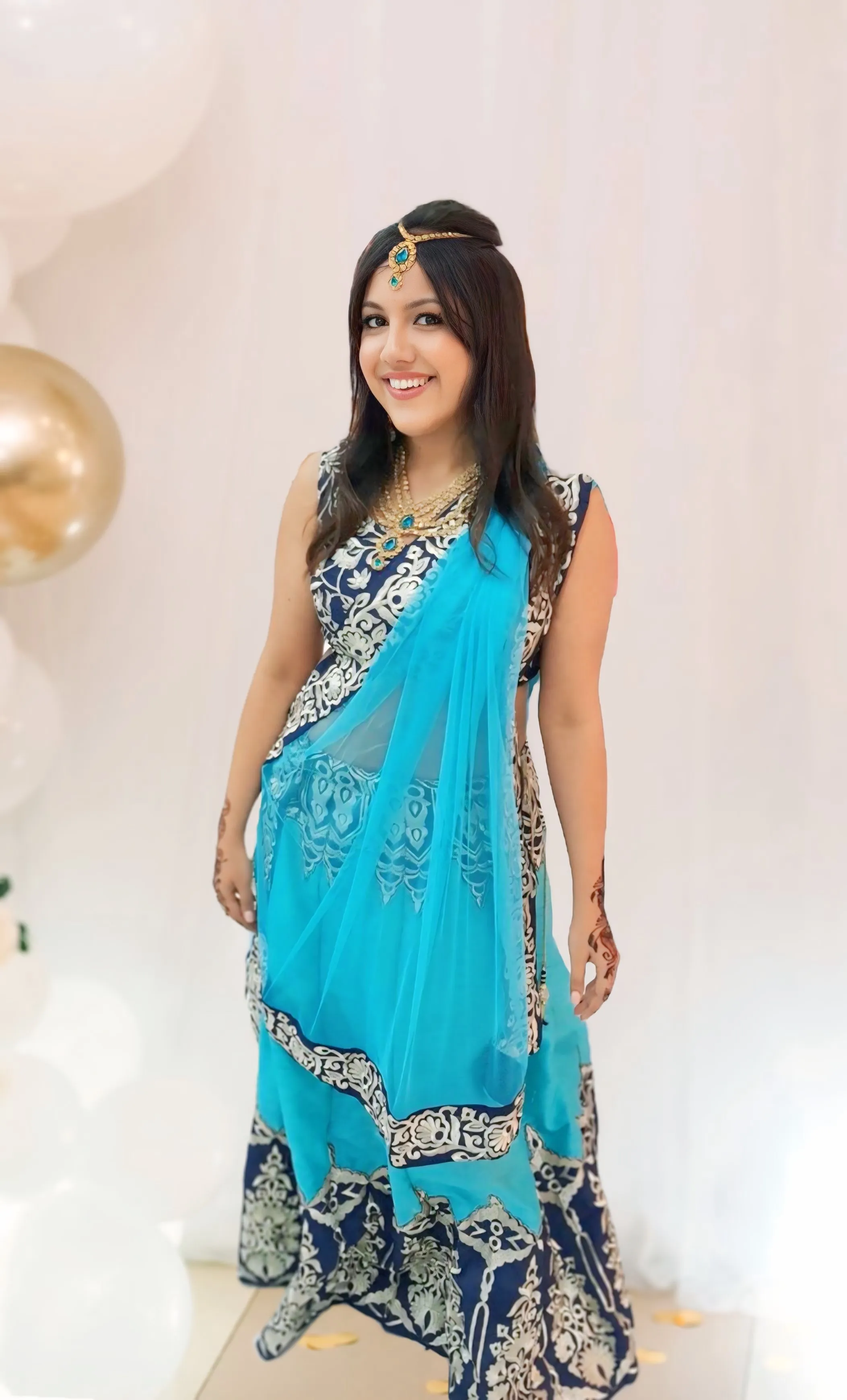 Sky Blue Embroidered Net Lehenga Set