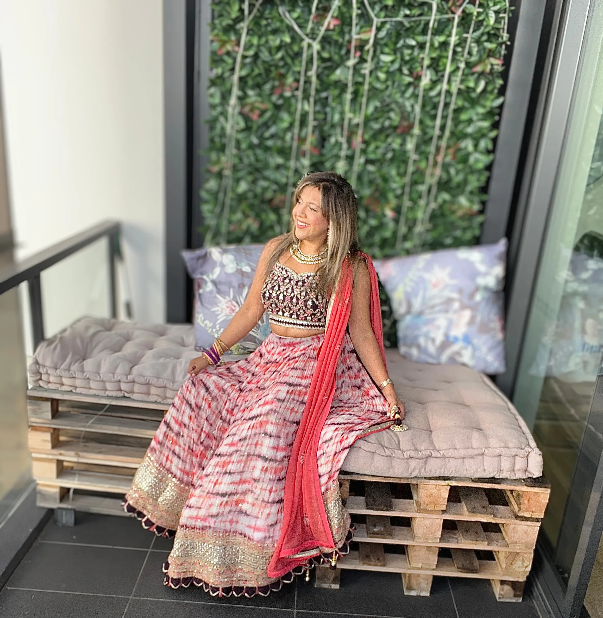 Purple and Coral Contrast Tie Dye Legenga Set