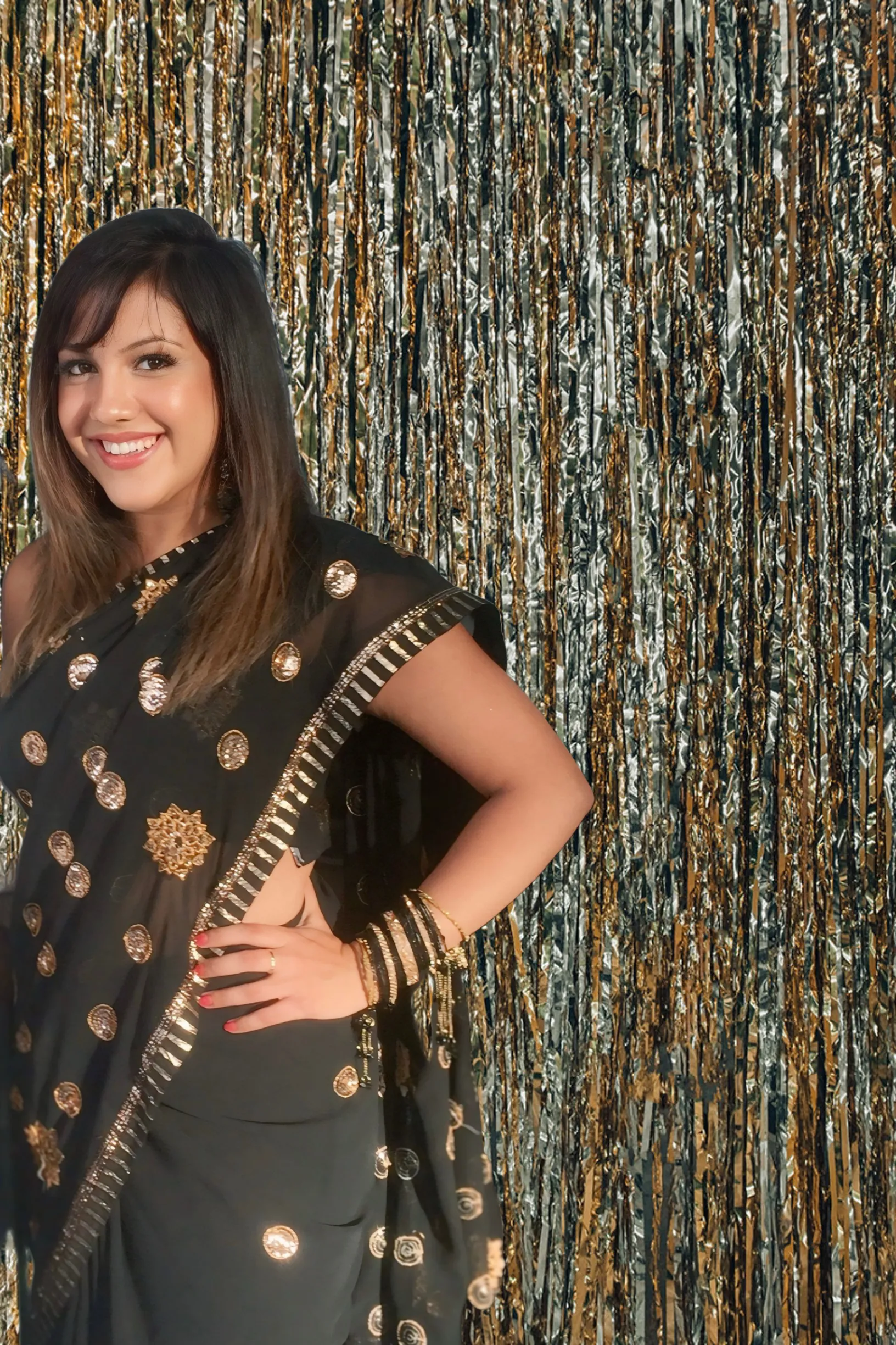 Black and Gold Sequin Saree
