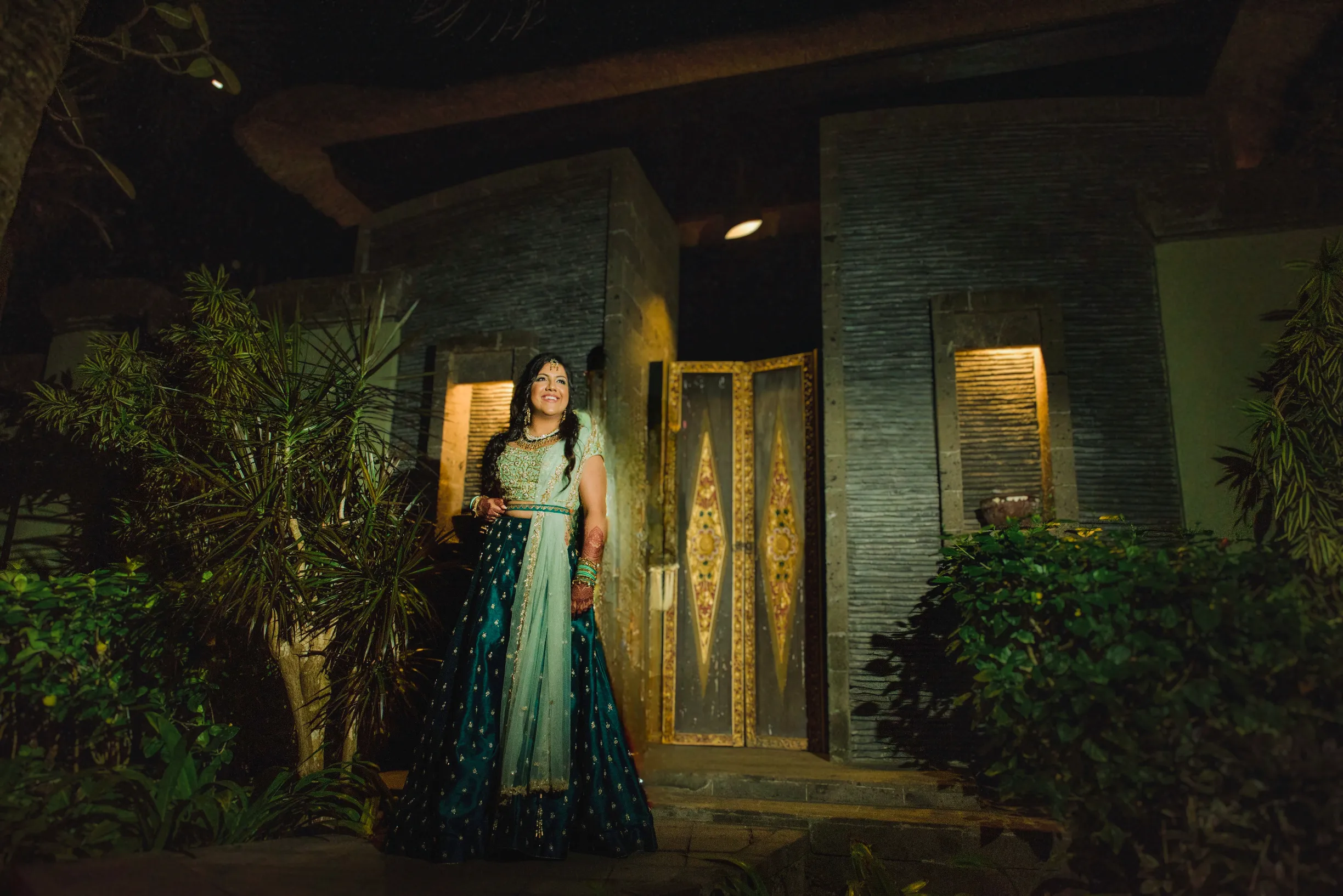 Teal Sequin Contrast Lehenga