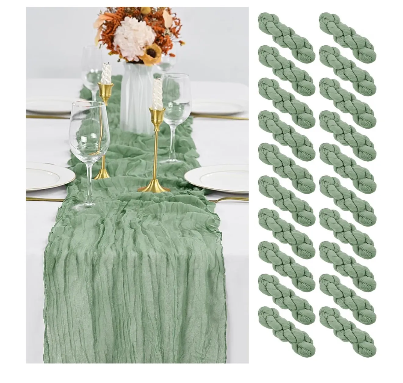 Cheese Cloth Table Runner - Sage green (10')