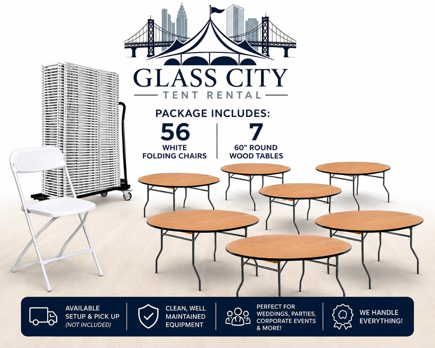 56 Chairs & 7 -60" Round Table Bundle Package