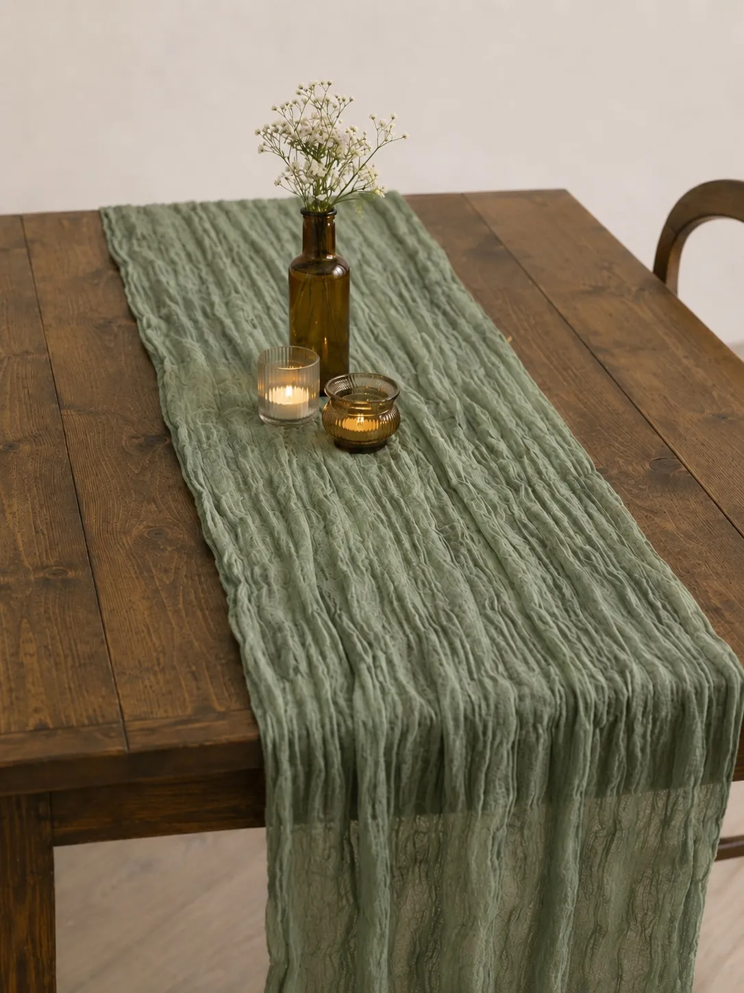 Sage Green Cheesecloth table runner 
