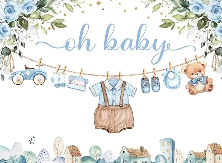 "Oh baby" Blue backdrop Curtain