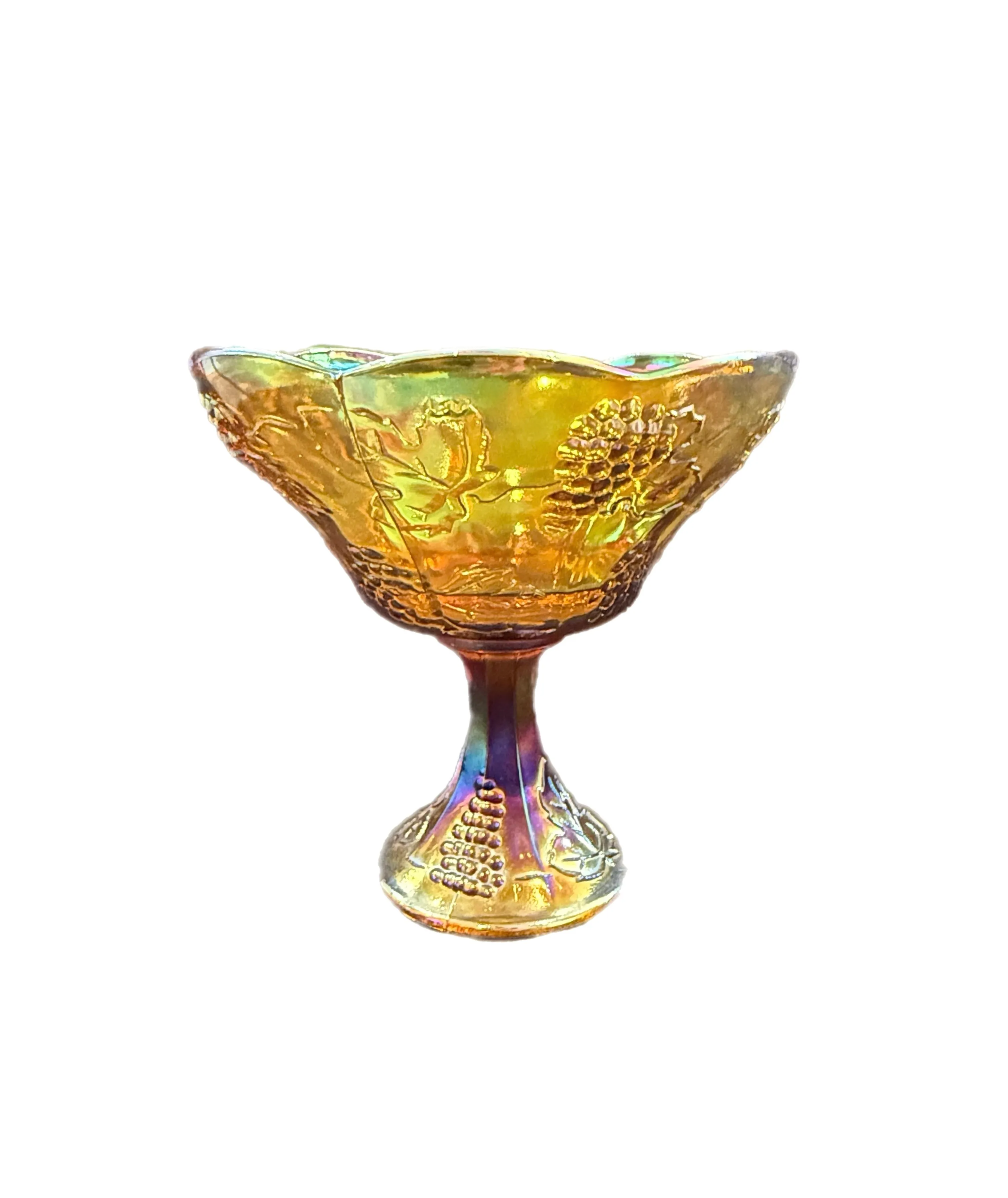 Amber/Iridescent Pedestal Bowl