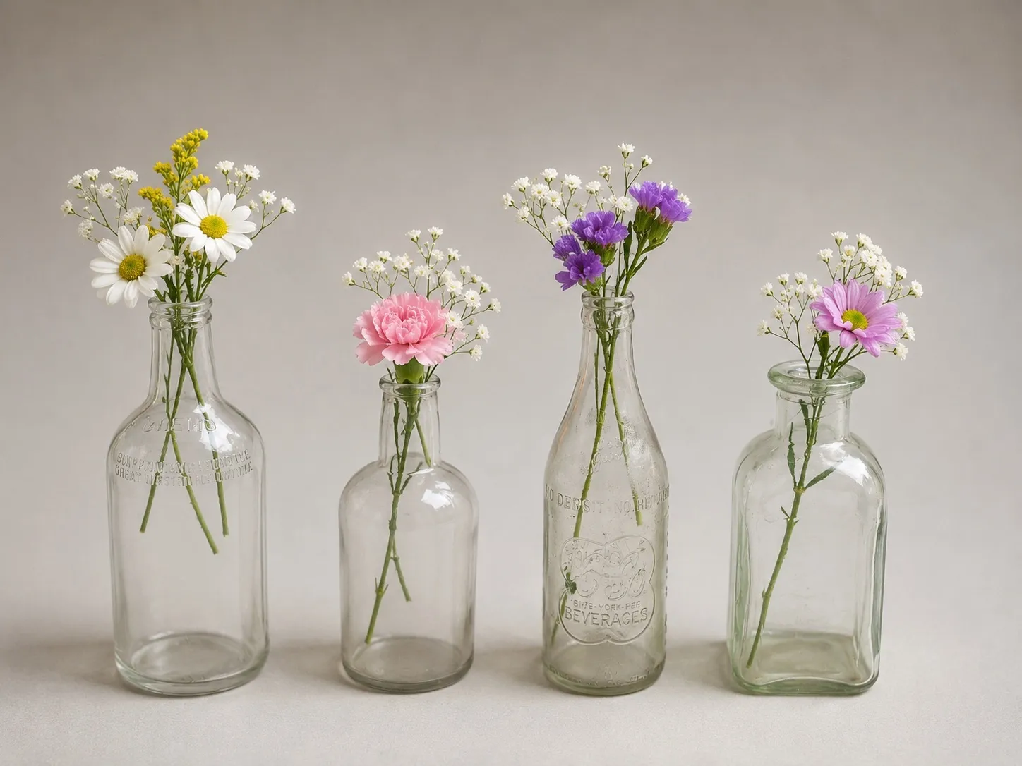 Clear Vintage Beer Bottle bus vase set (4)