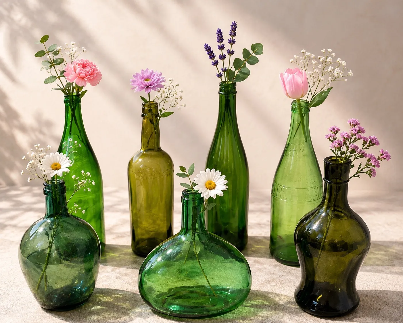 Green Vintage Beer Bottle Bud vase set (7)