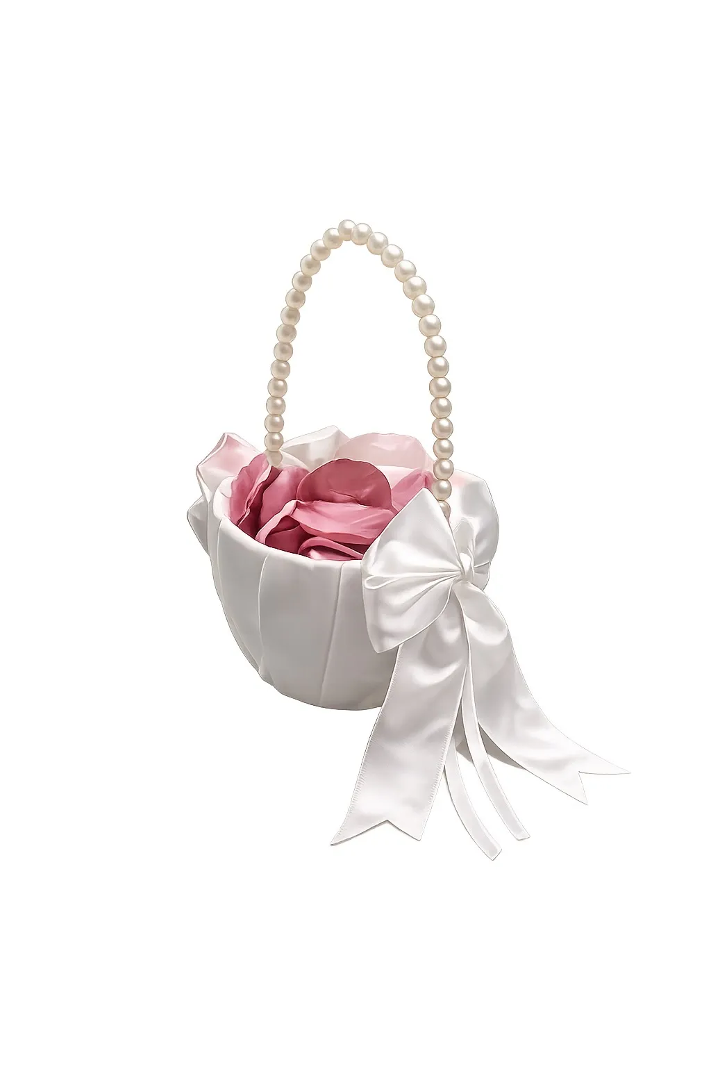 White Satin/Pearl Flower Girl basket 