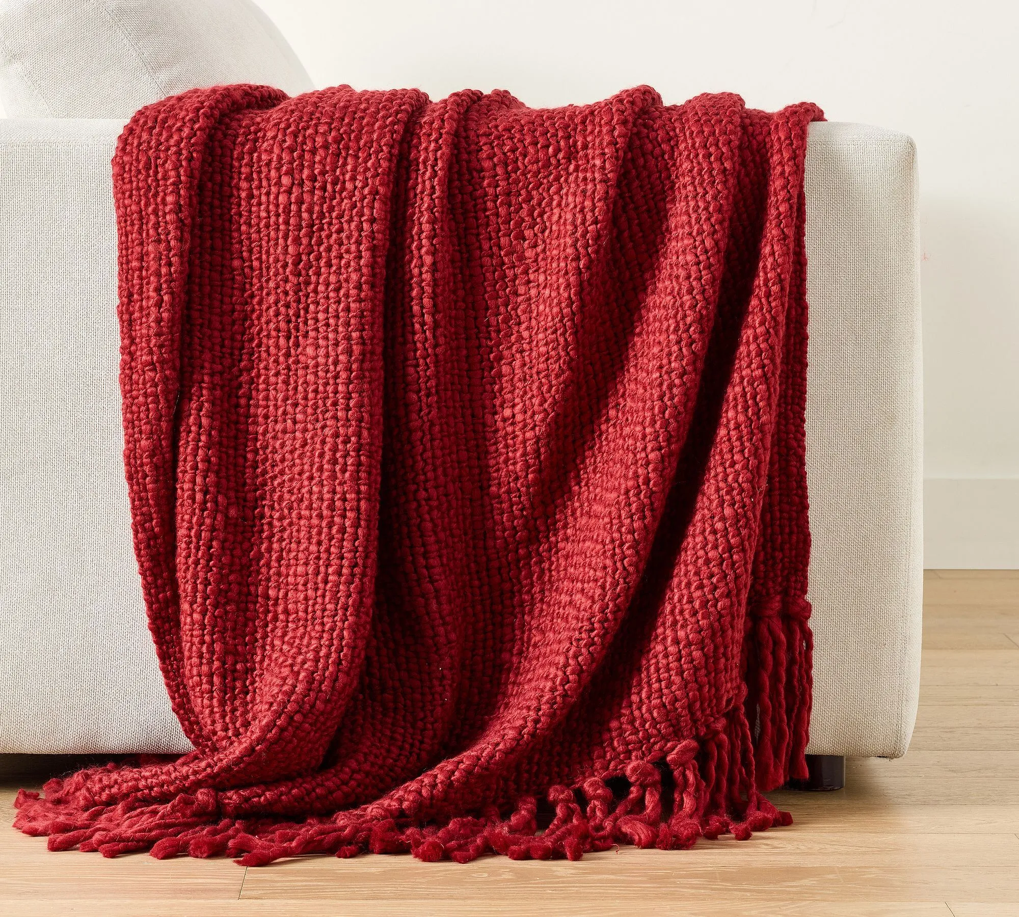 Textured Basketweave Knit Throw Red