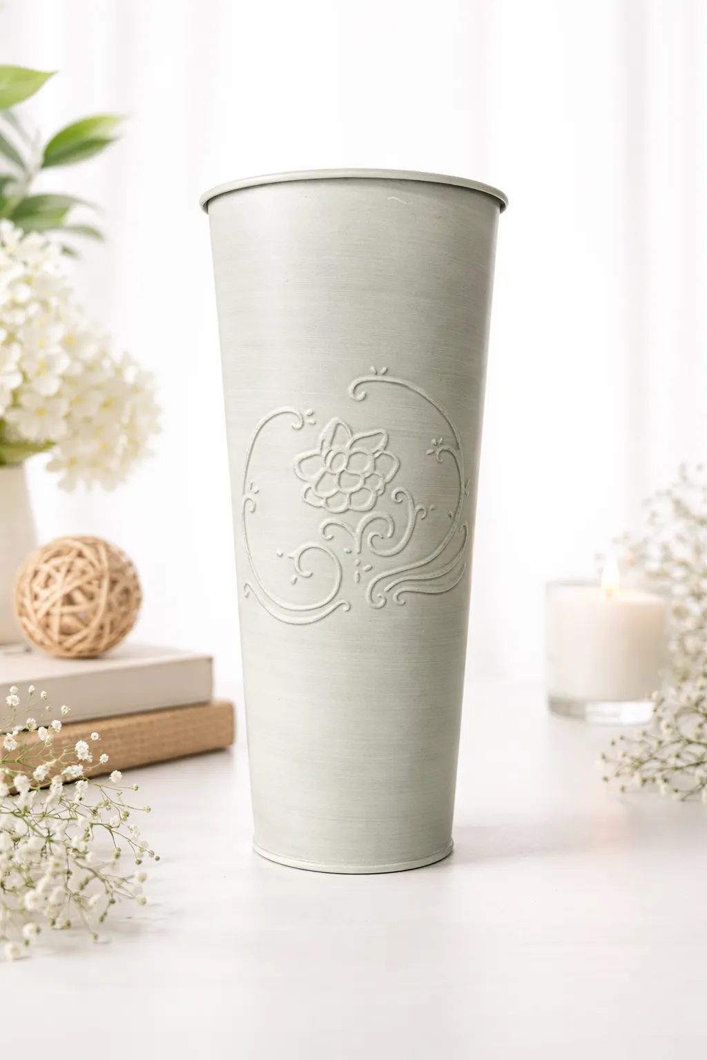 Grey Metal Floral Vase 9"