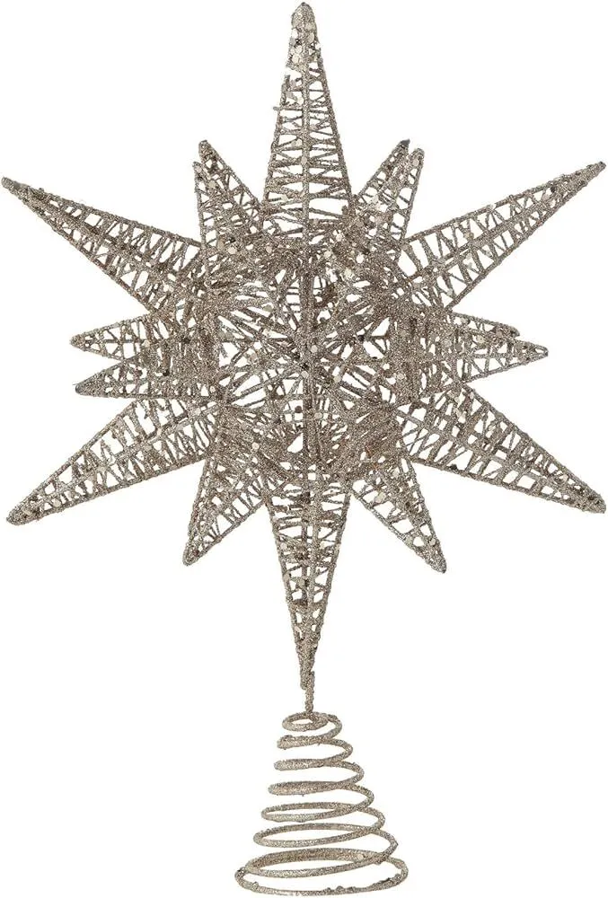 Multidimensional Metal Star Tree Topper with Gold Glitter