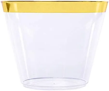 Gold Rim Plastic Cups - Set of 13