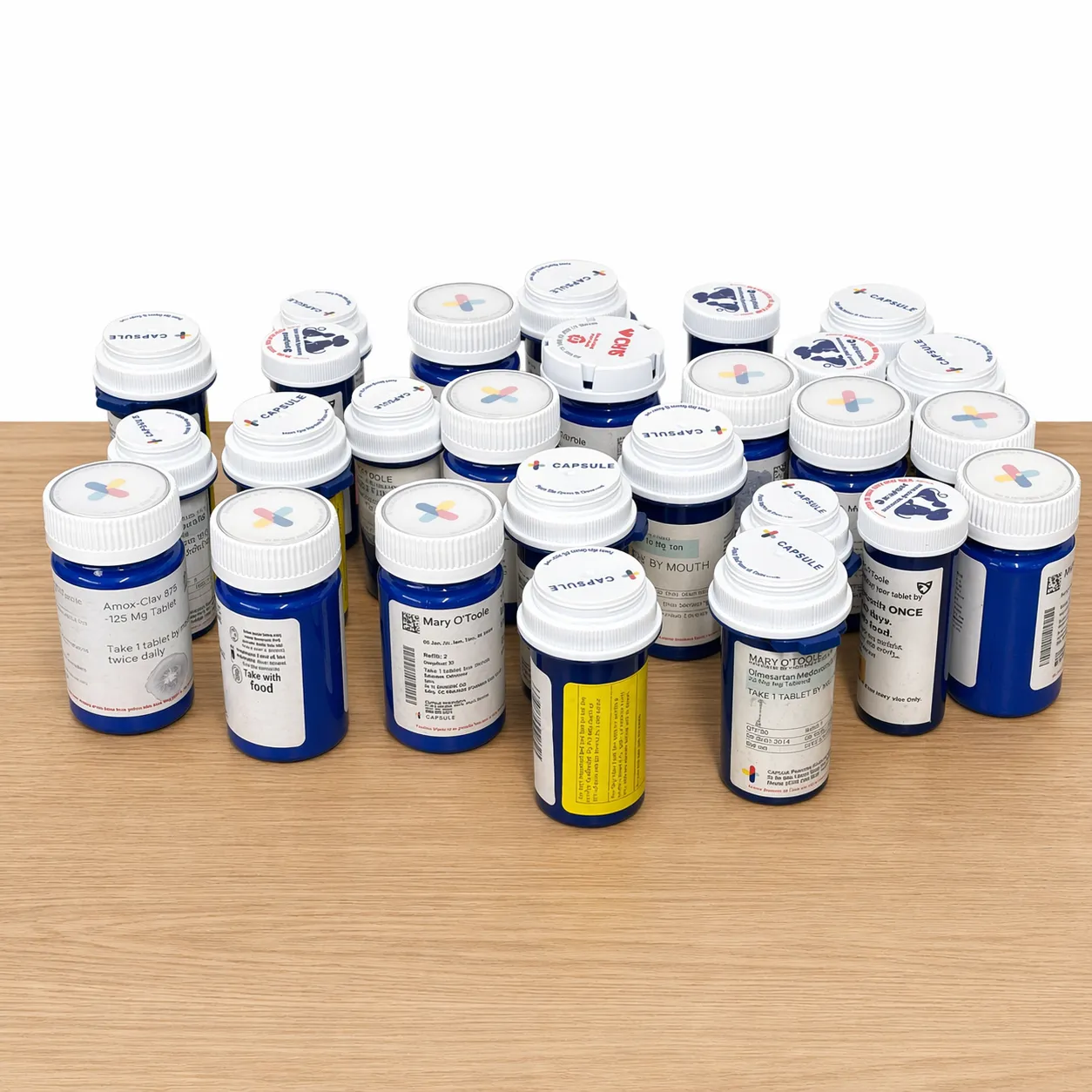 Blue Pill Bottles - Set of 27