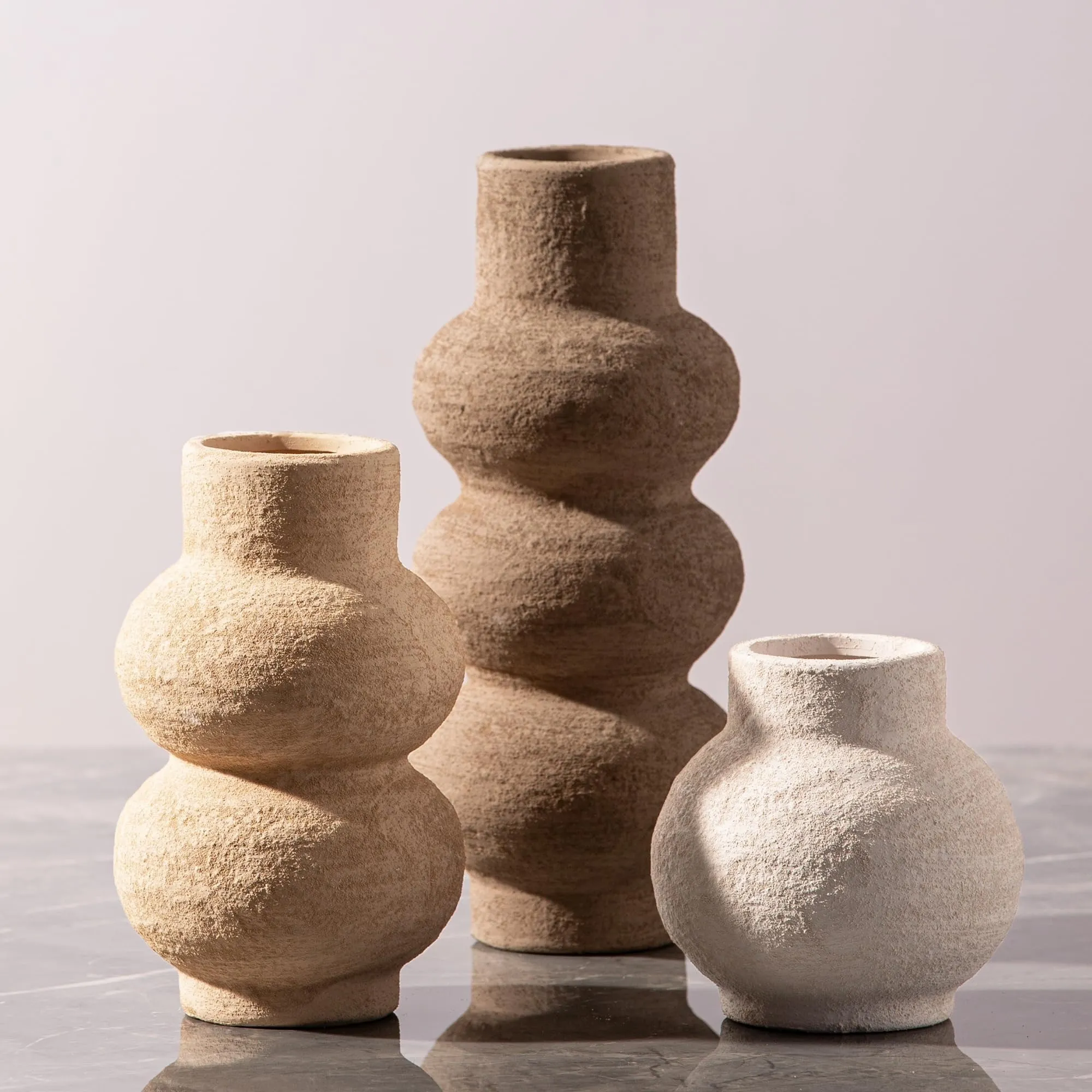 Rustic Gourd Ceramic Vases - Set of 3