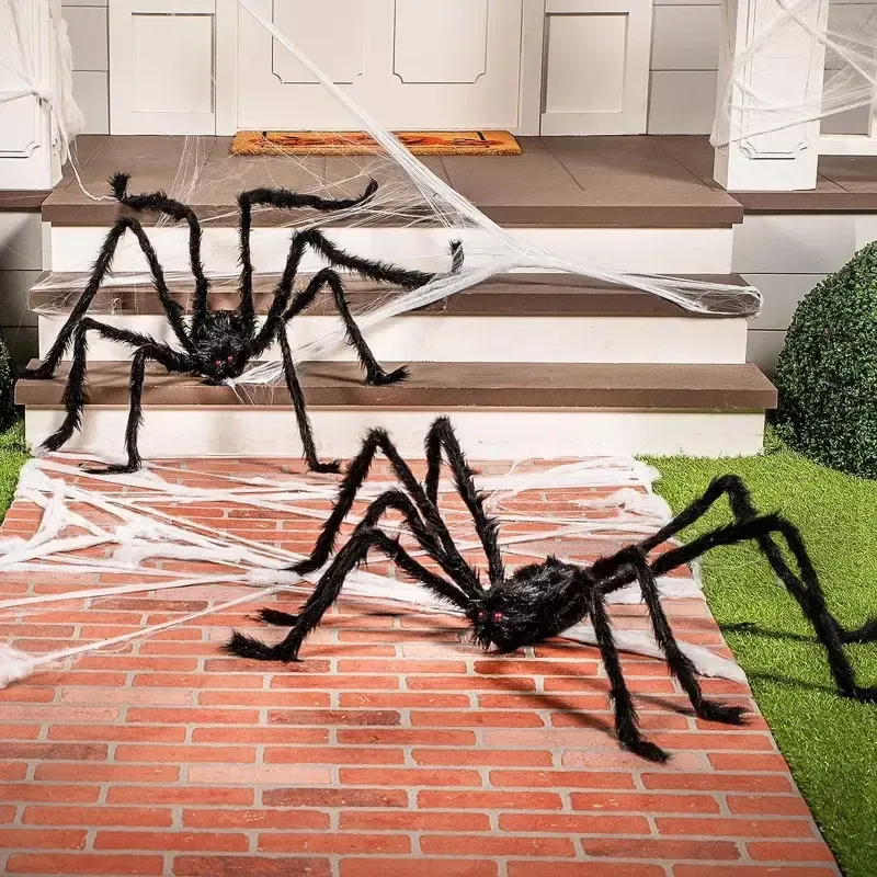 Halloween Black Giant Fake Hairy Spider - Set of 2