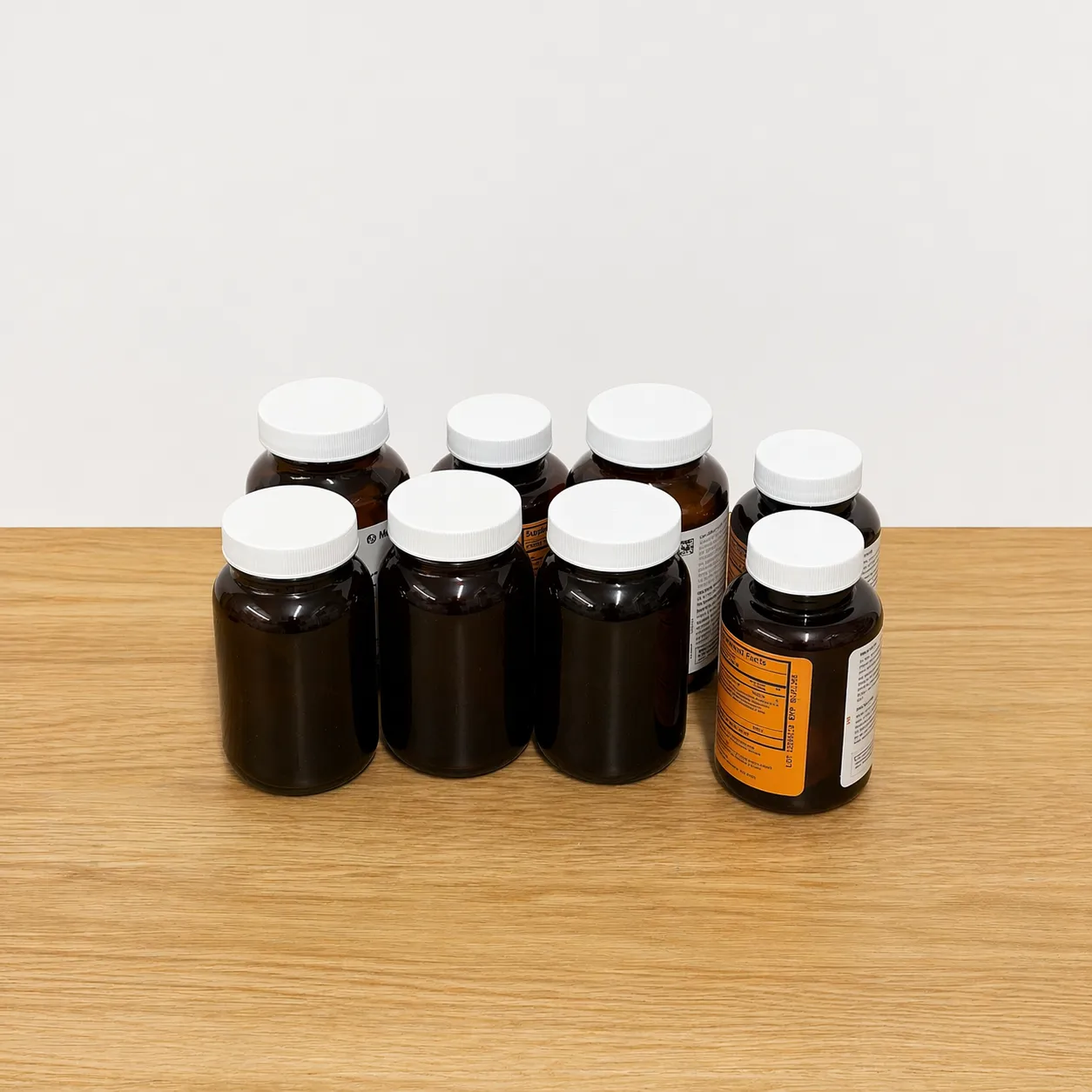 Brown Pill Bottles - Set of 8