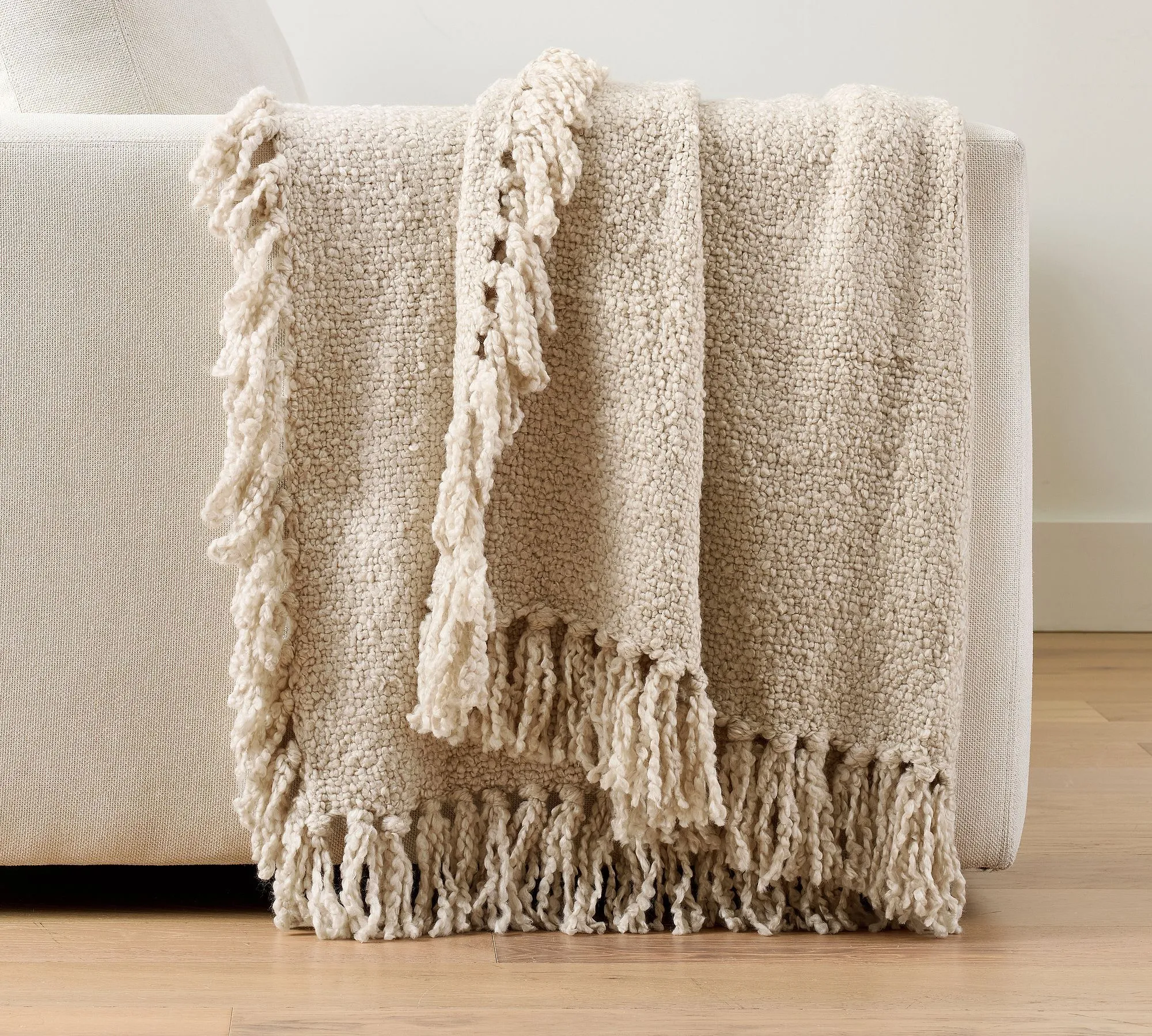 Dreamy Handwoven Fringe Throw Blanket Stone
