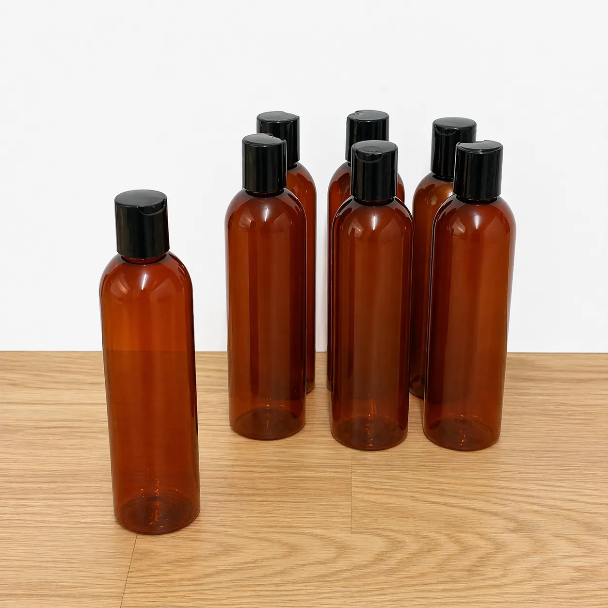 Brown Plastic Travel Shampoo Bottles - Set of 7