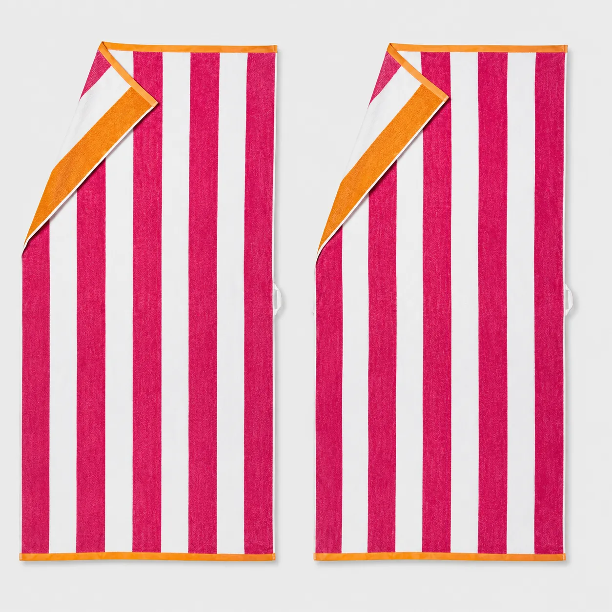 Orange & Pink Striped Beach Towels - Set of 2