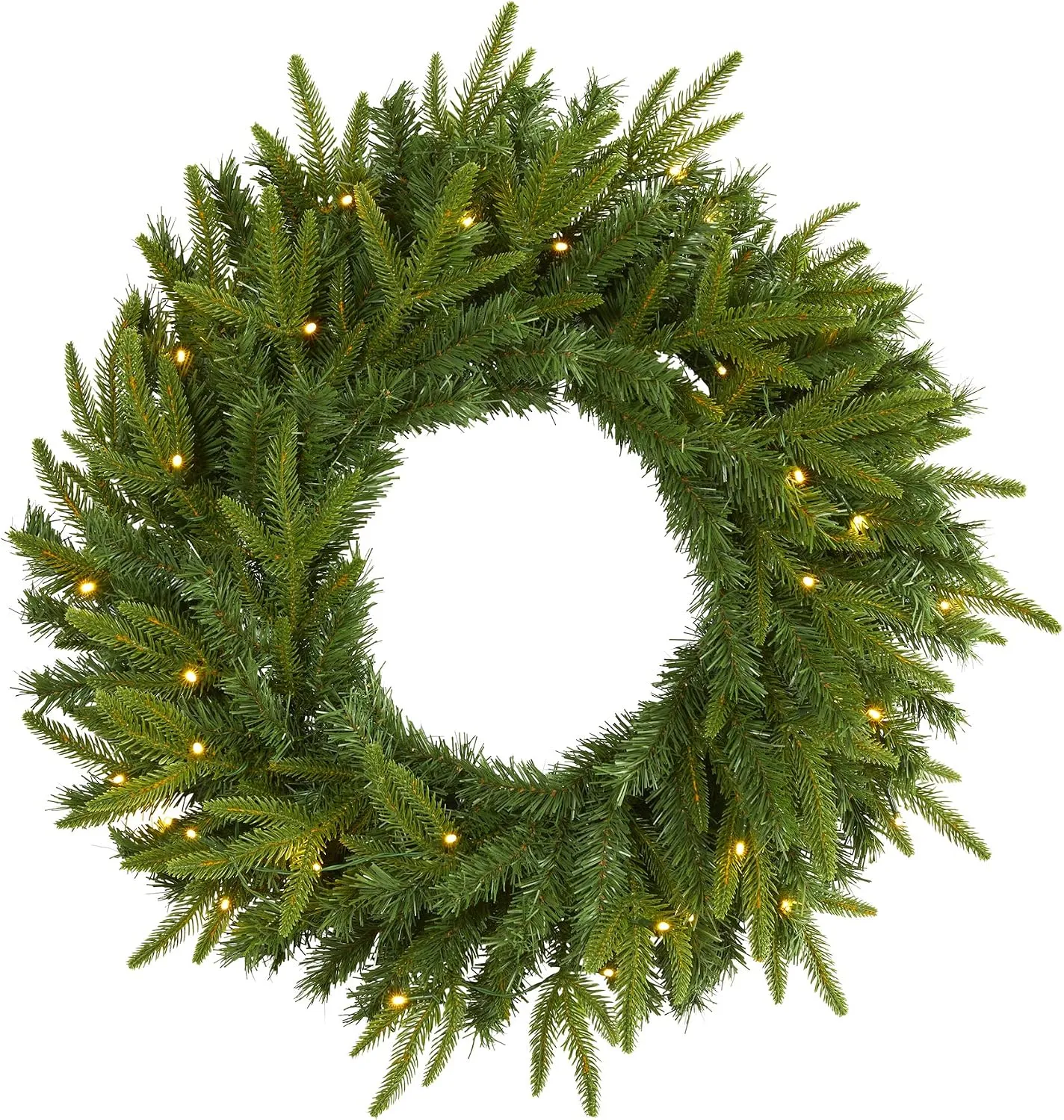 24" Pre-Lit Artificial Long Pine Christmas Wreath