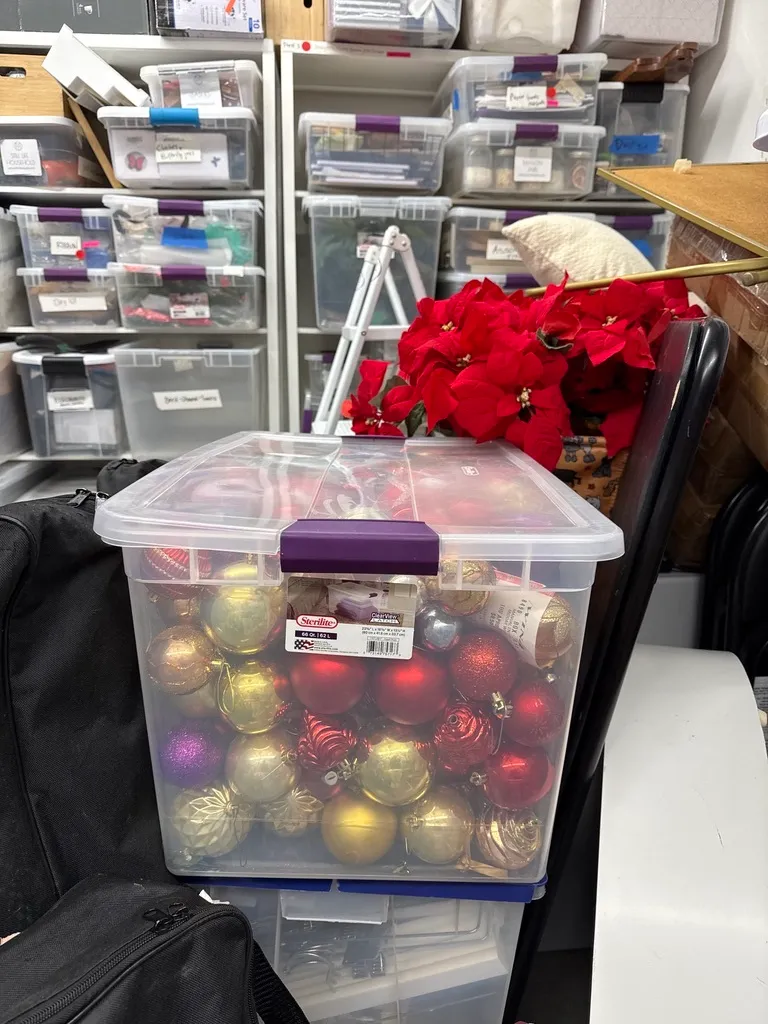 Assorted Christmas Ornaments (red, gold, purple)