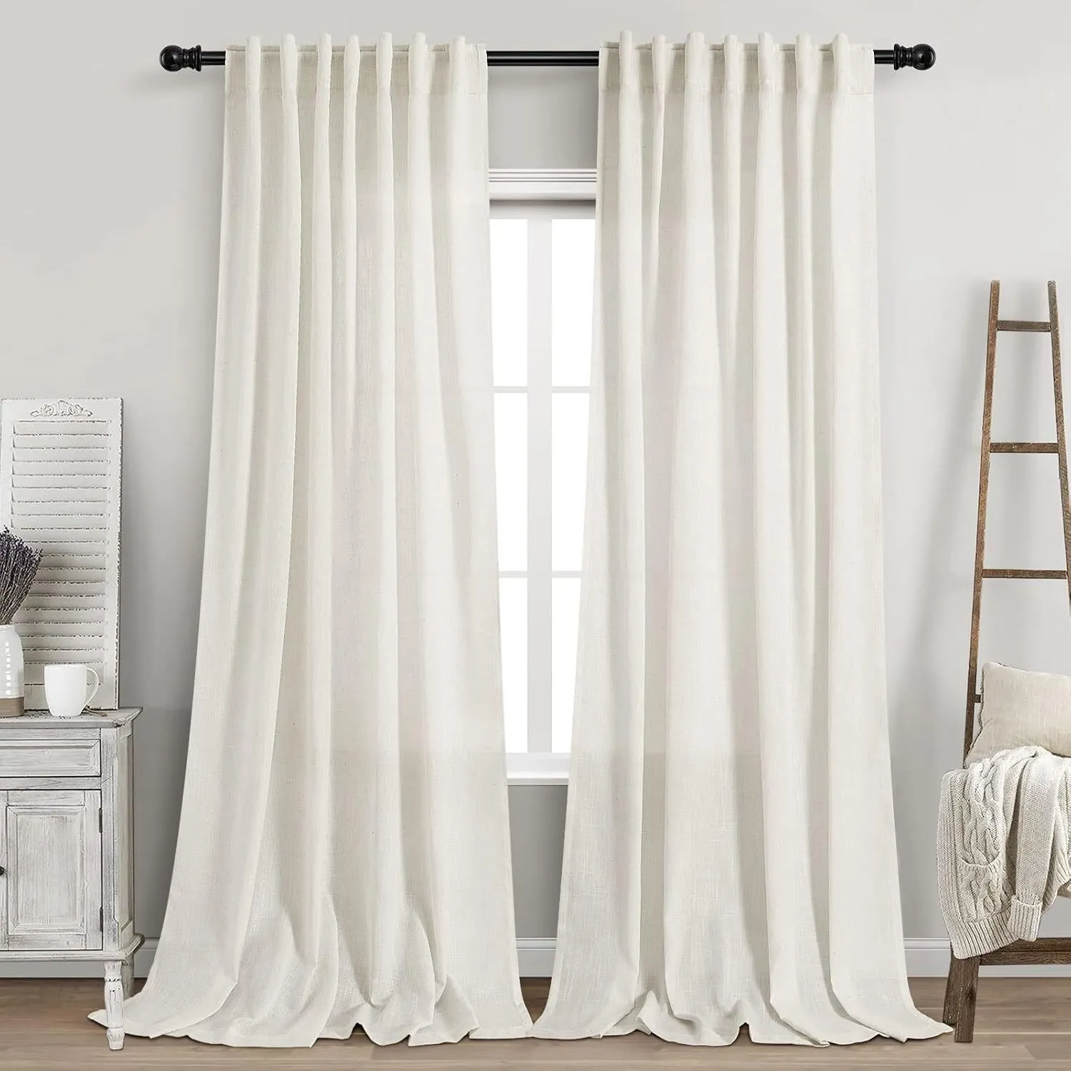 Linen Curtain Set - Cream 108"