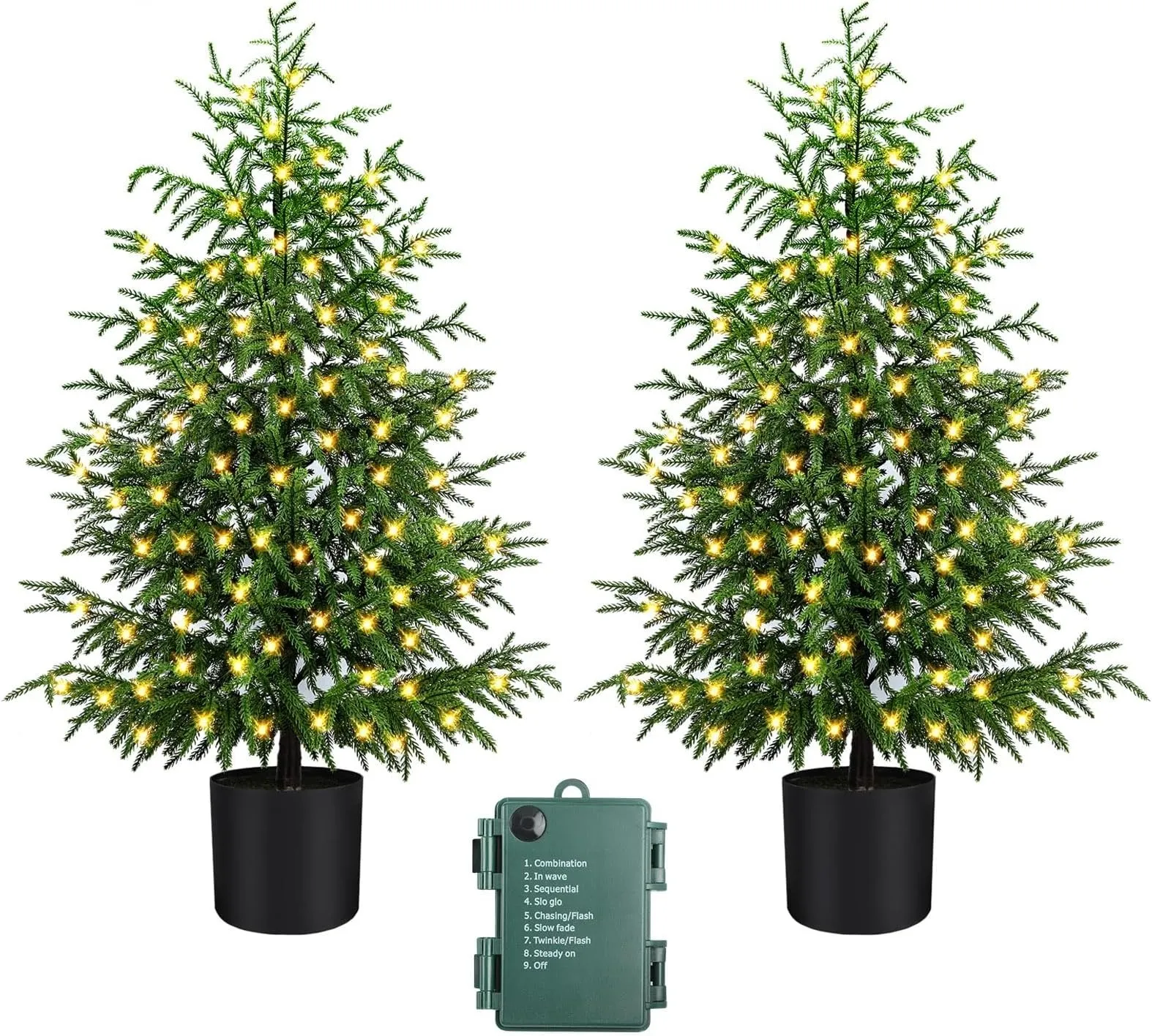 Norfolk Pine Christmas Trees with LED Lights 4ft - Set of 2