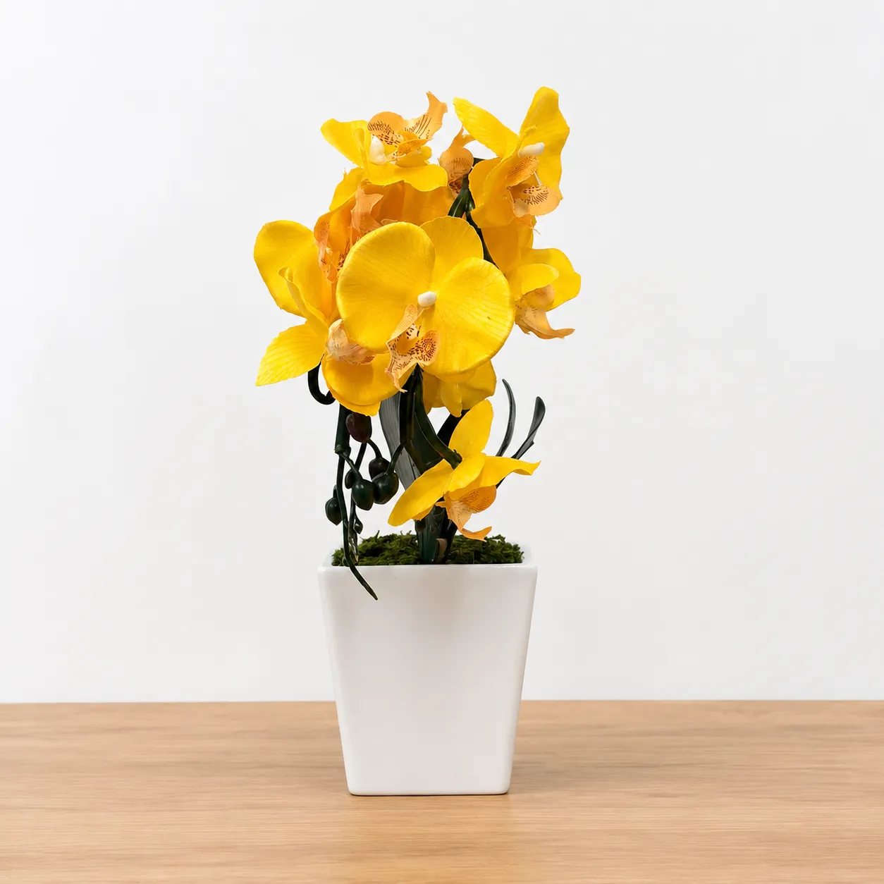Artificial Yellow Orchid Planter