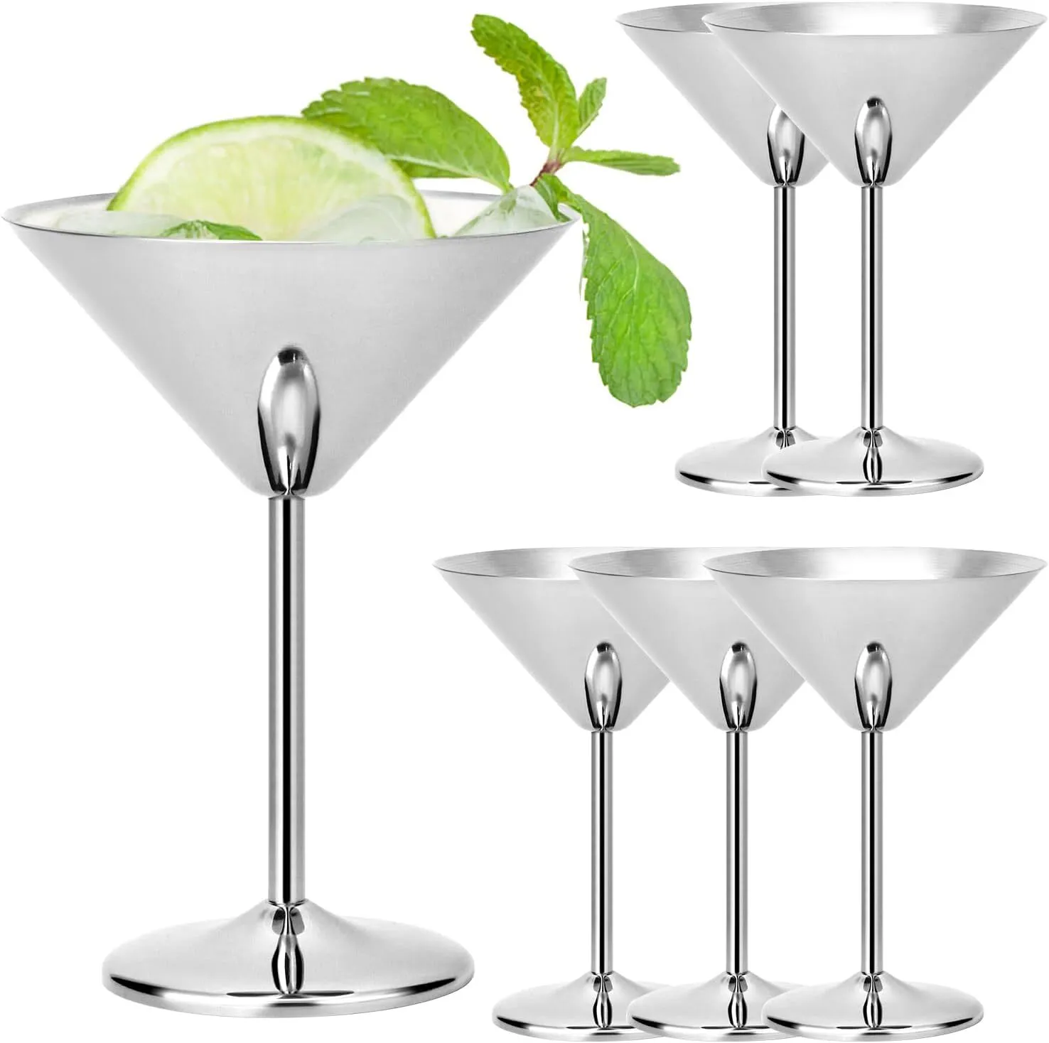 Stainless Steel Martini Glasses - Set of 6