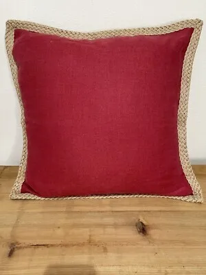 Red Jute Trim Outdoor Throw Pillow, 18"