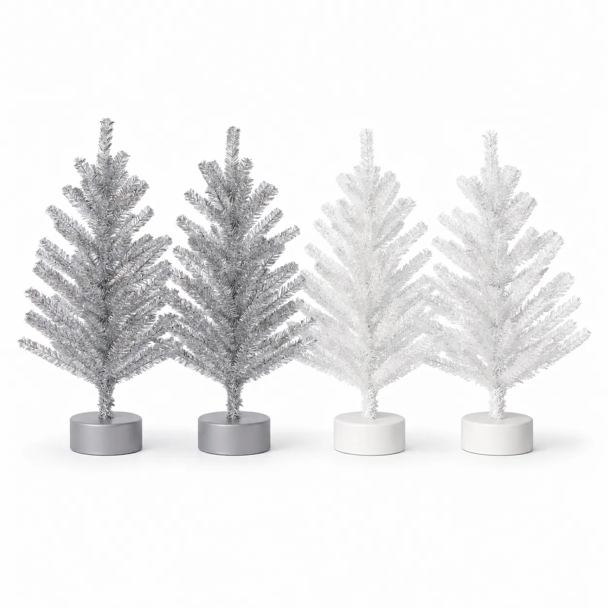 24" Tinsel Mini Artificial Christmas Tree – Silver & White