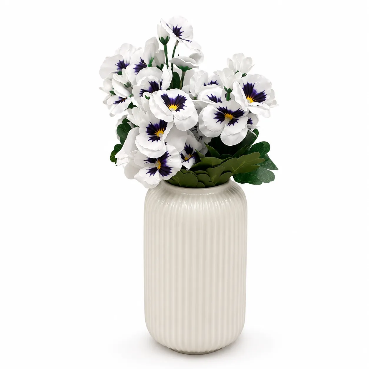 Artificial White and Purple Pansies - Set of 3