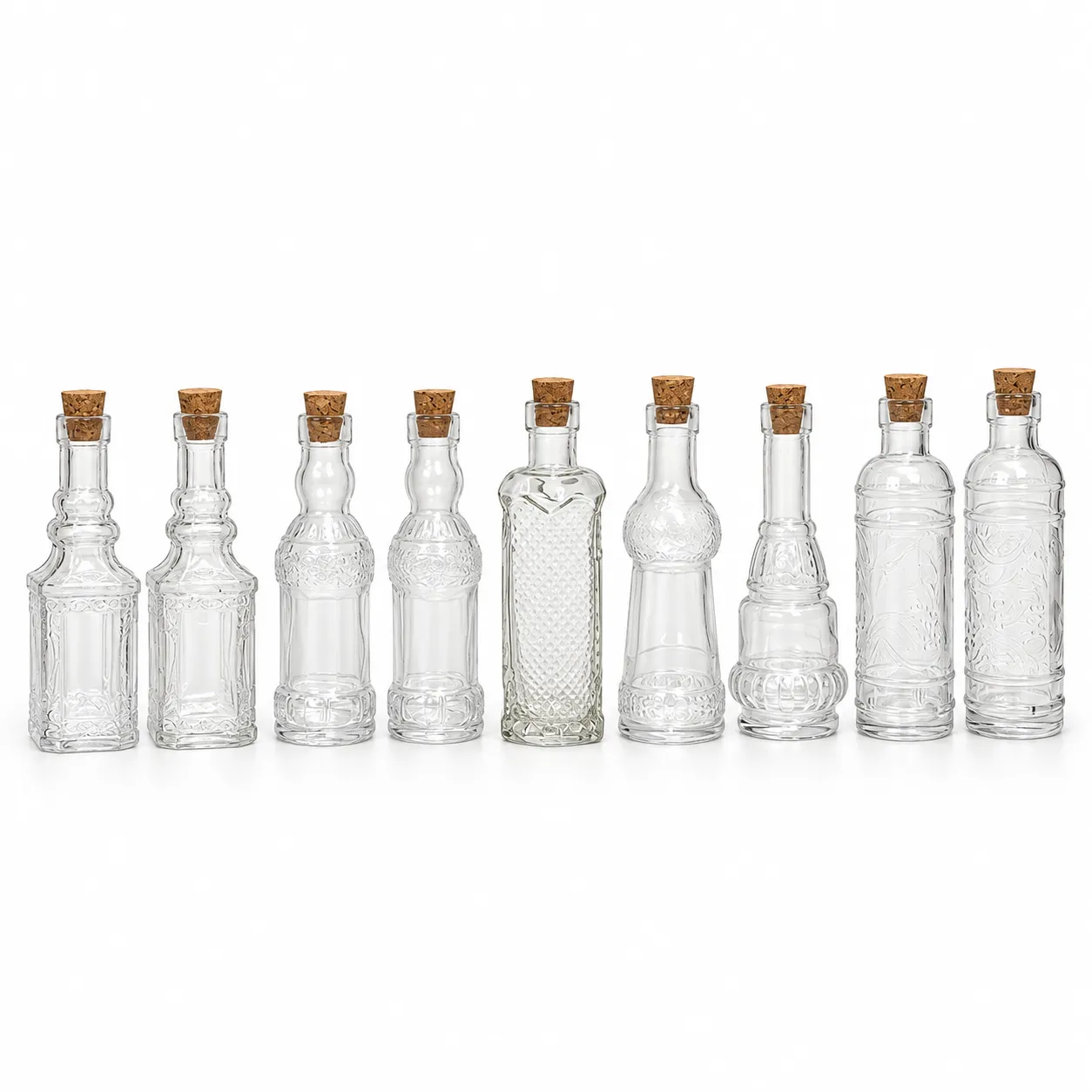 Miniature Glass Bottles with Cork - Set of 9