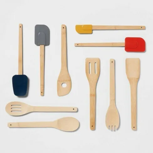 Wood and Silicone Cooking Utensils - Set of 10