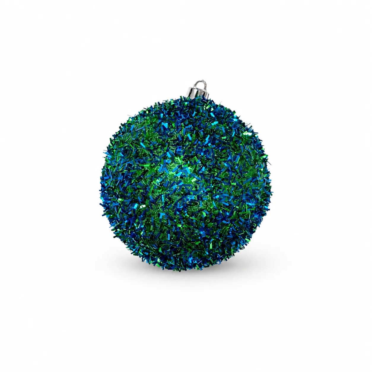 Blue and Green Glitter Christmas Ornament - Set of 9