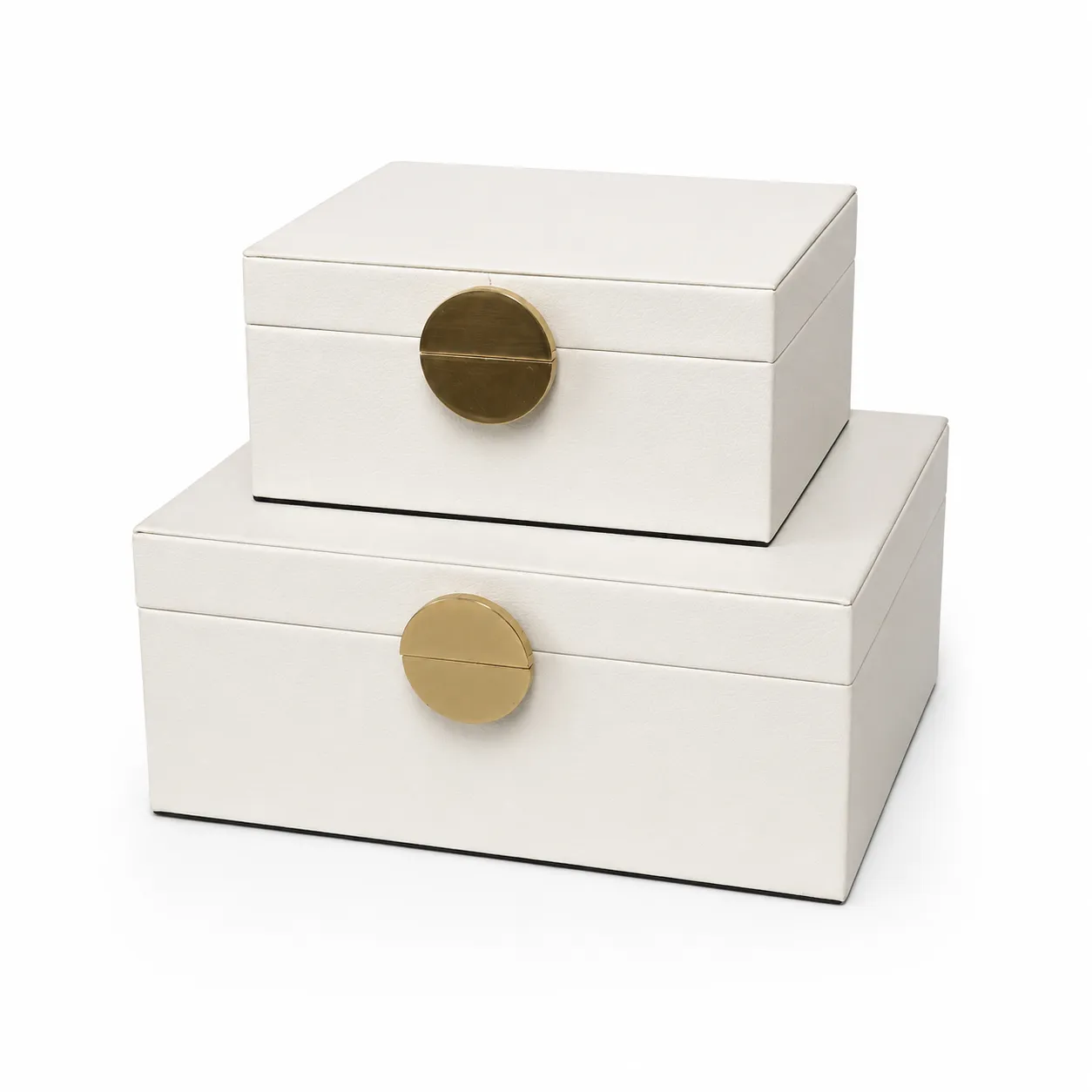 White Leather Jewelry Boxes - Set of 2