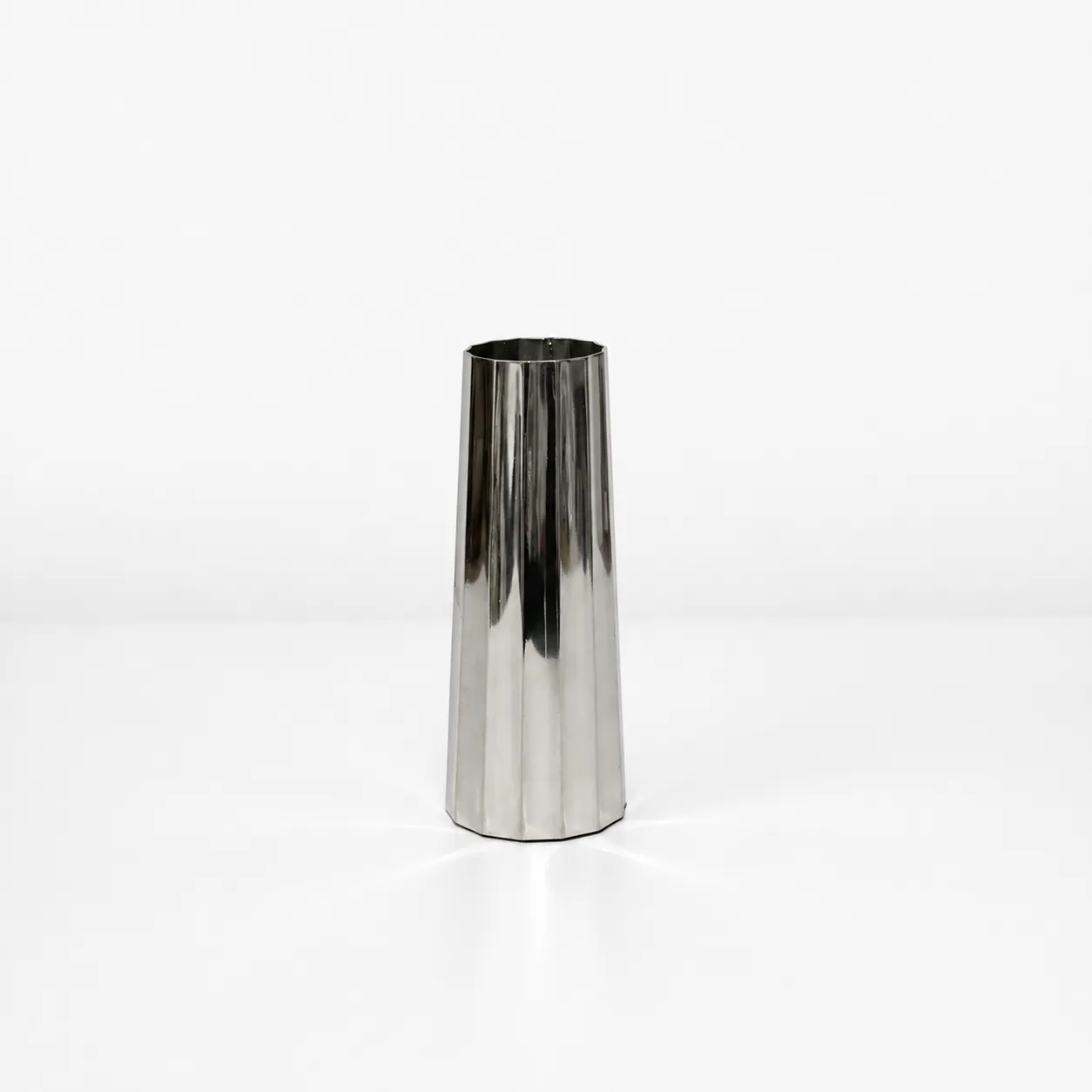 Silver Faceted Stainless Steel Vase 6"