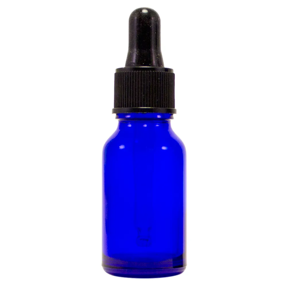 Blue Glass Bottle with Dropper 1/2 oz
