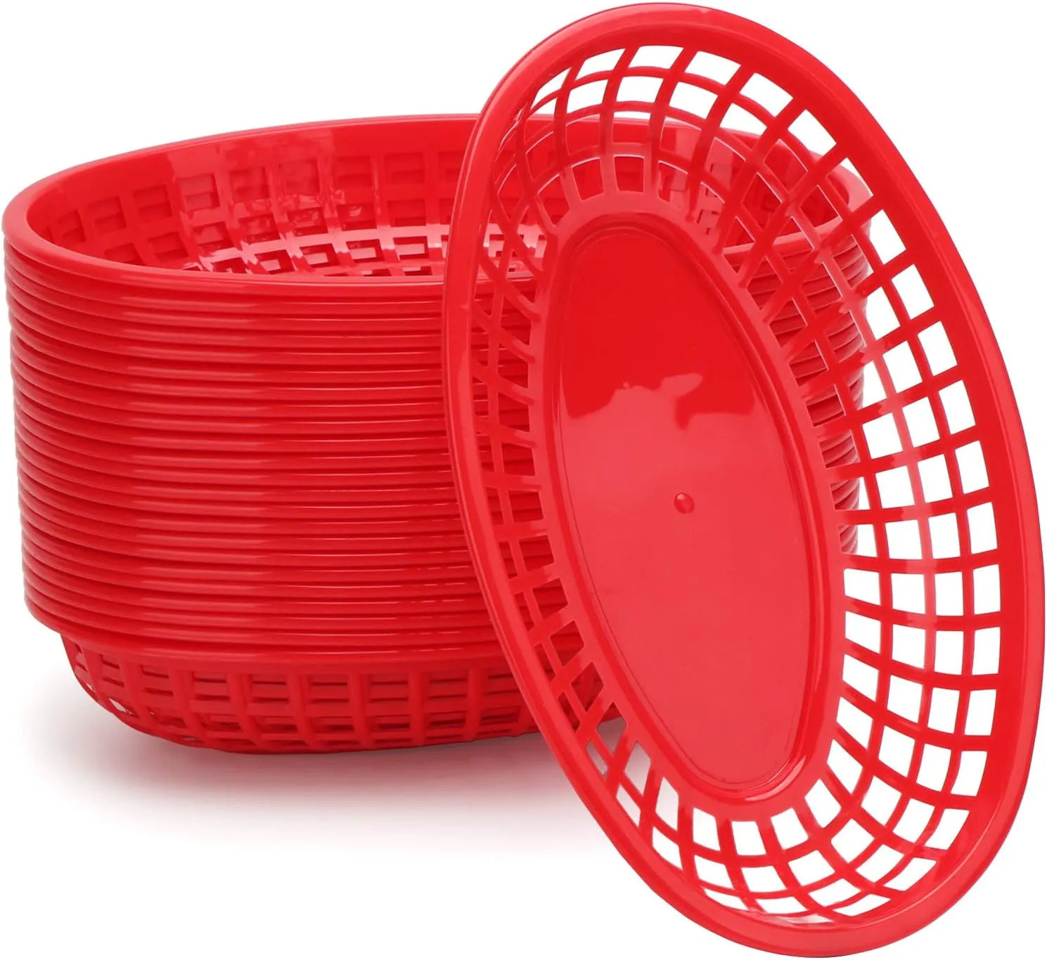 Reusable Oval Plastic Food Serving Baskets - Set of 12