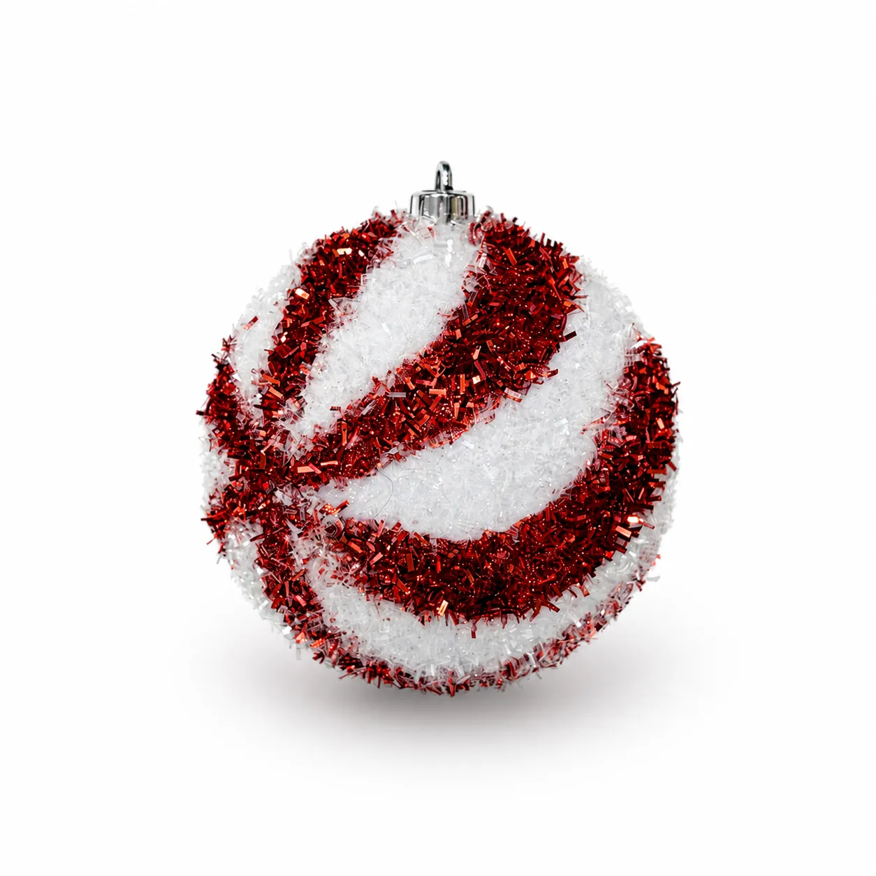 Red and White Glitter Christmas Ornaments - Set of 9
