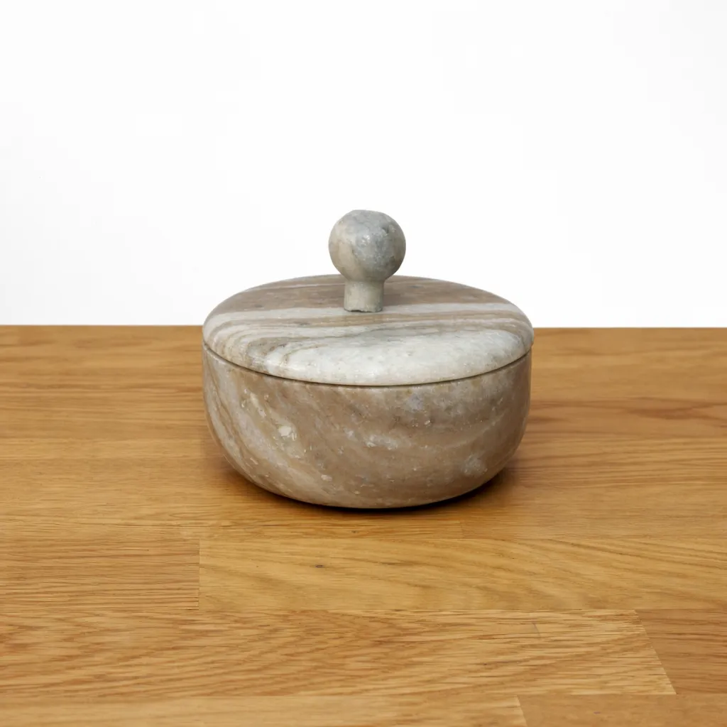 5" Round Marble Box Natural 