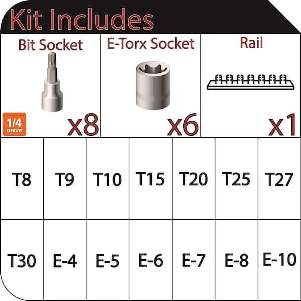 Torx & E-Torx Impact Bit Socket Set, 14-pc